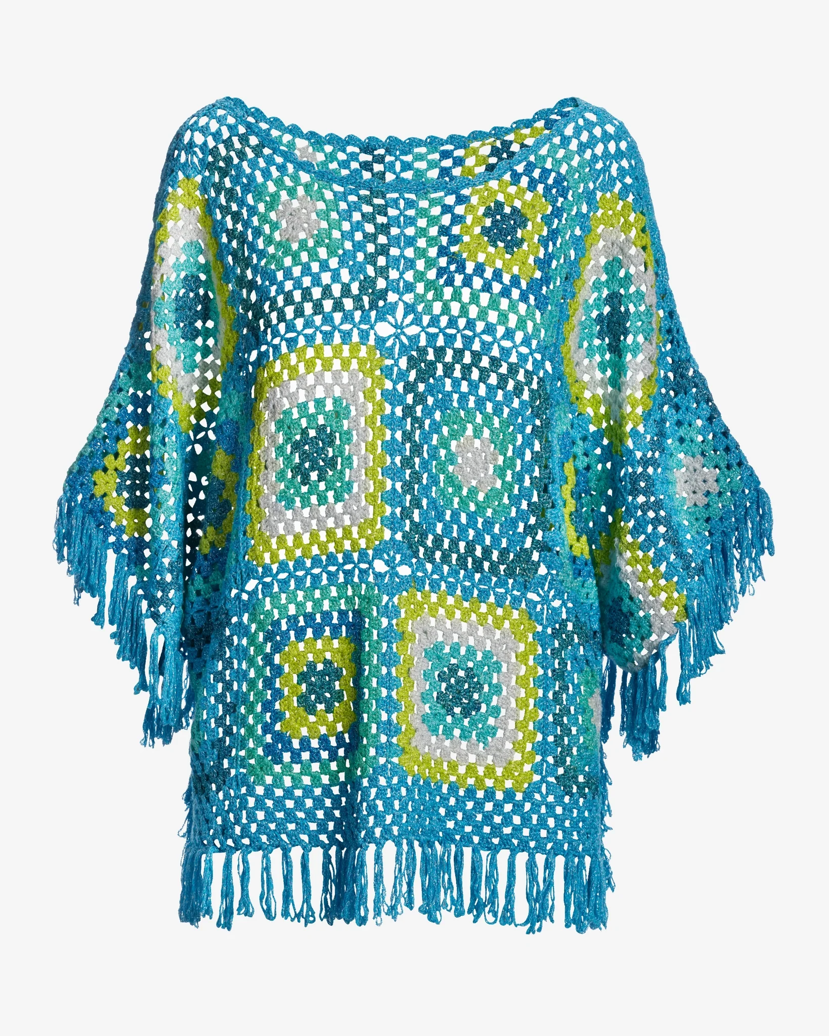 Lurex Slouchy Crochet Poncho Blue Multi - Mycitystee