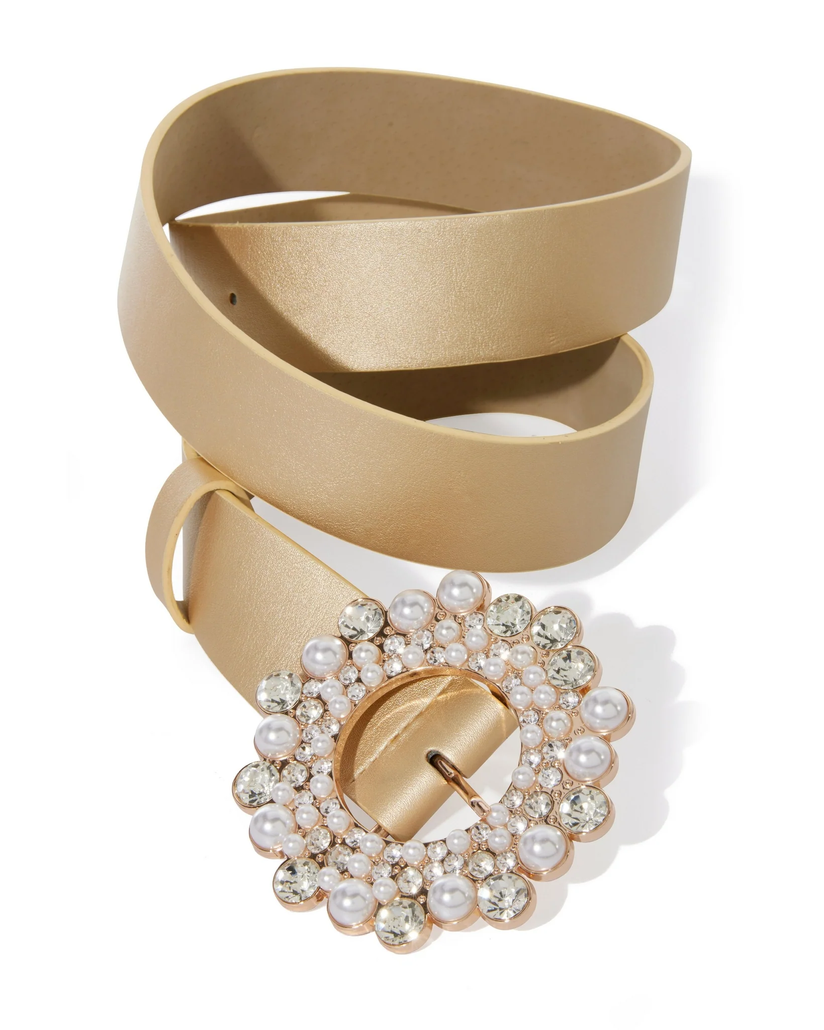 Pearl Embellished Metallic Belt Gold - Mycitystee