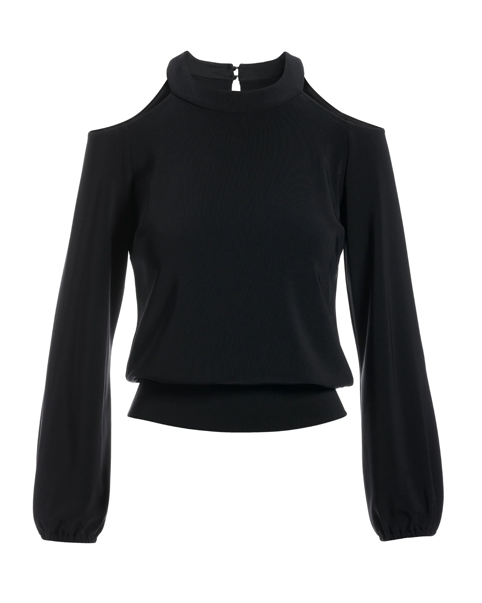 Beyond Travel Cold Shoulder Long Sleeve Blouson Top Jet Black - Mycitystee