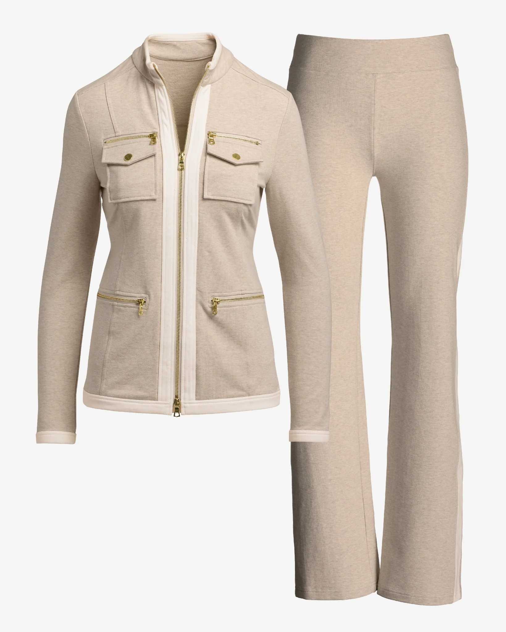 Chic Zippered Sport Coordinate Set Heathered Oatmeal - Mycitystee