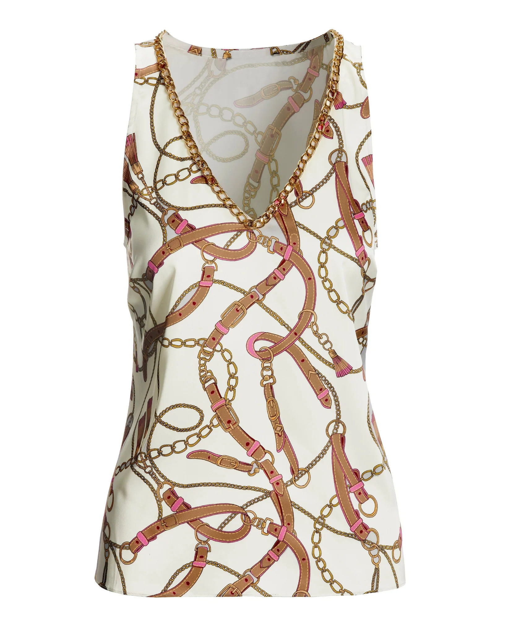 Status Print Chain Detail V Neck Charmeuse Blouse Brown/Pink - Mycitystee