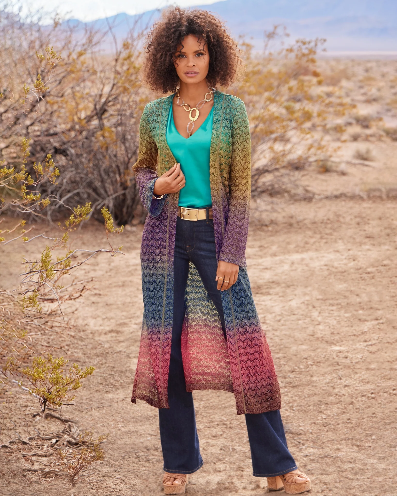 Patterned Lurex Sweater Duster Multi - Mycitystee