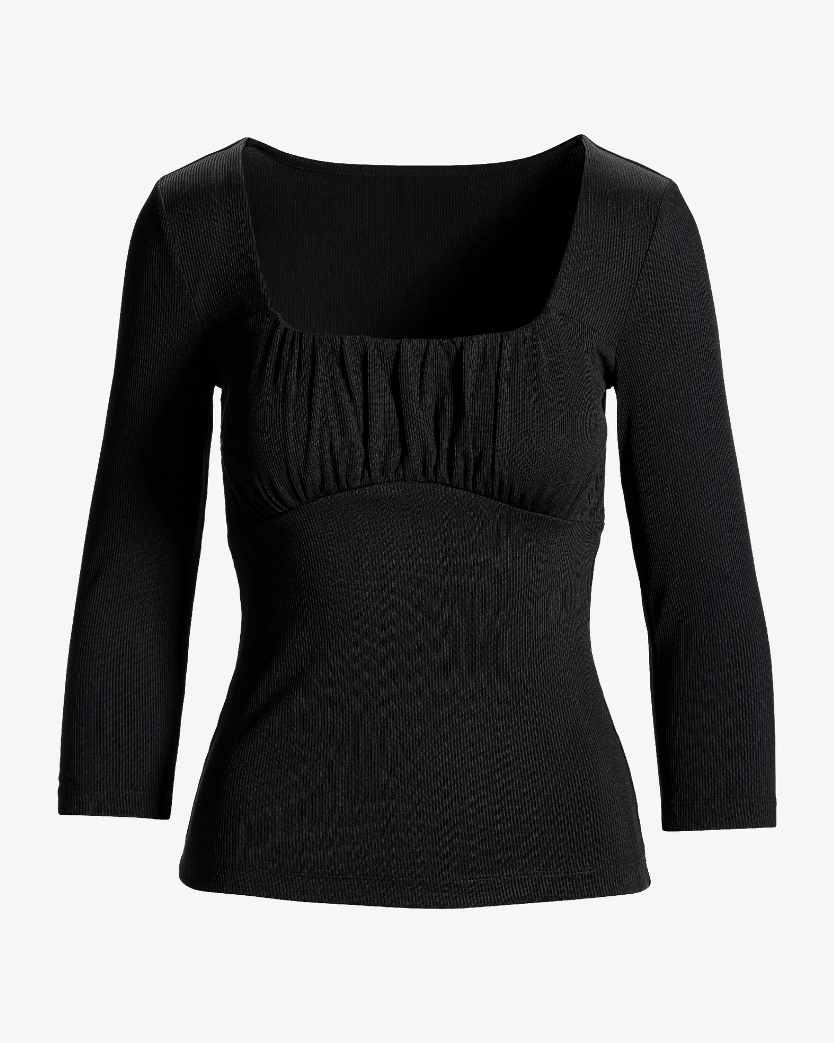 Slinky Ribbed Ruched Scoop Neck Top Proper Black - Mycitystee