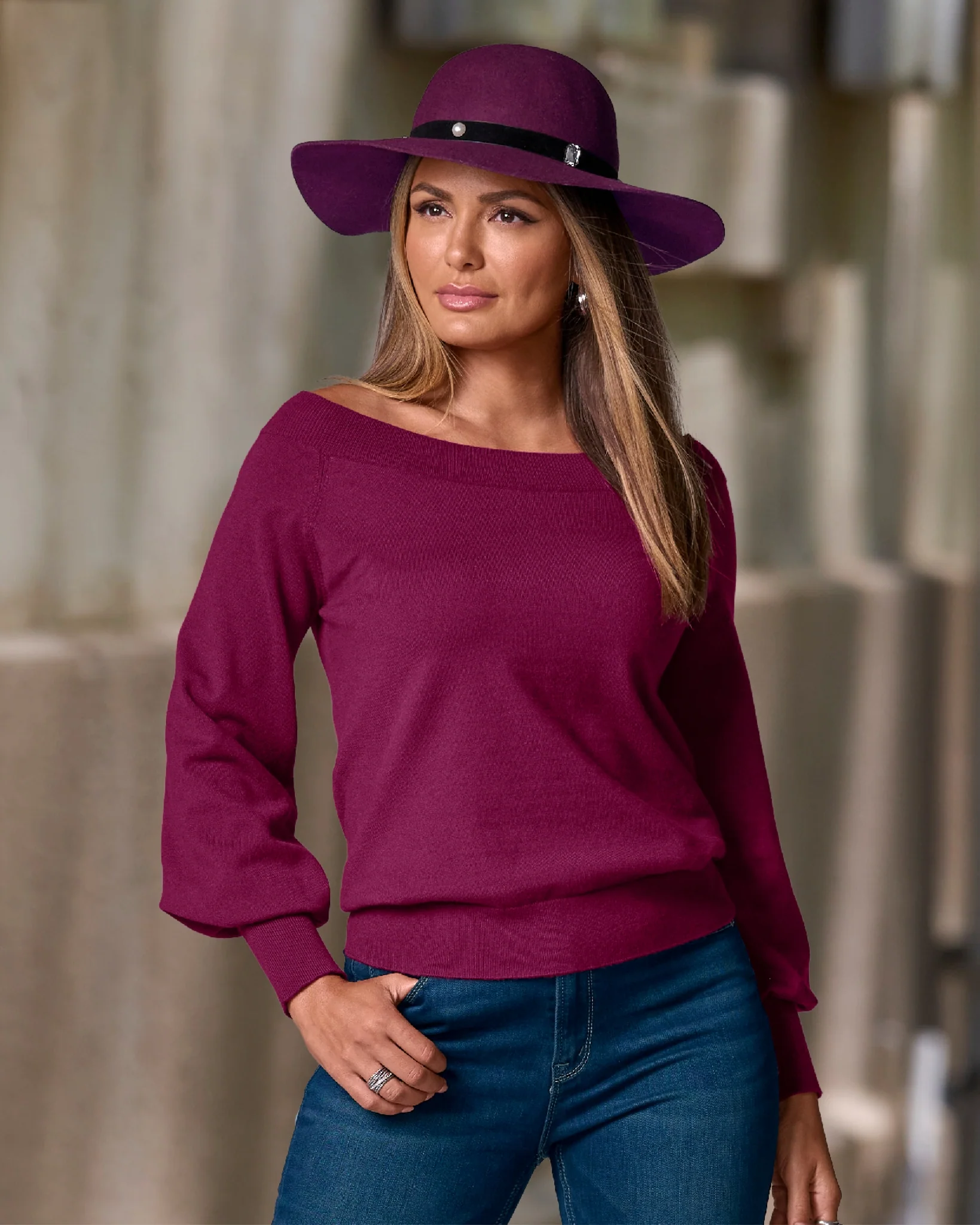 Lightweight Slouchy Sweater Cabernet - Mycitystee