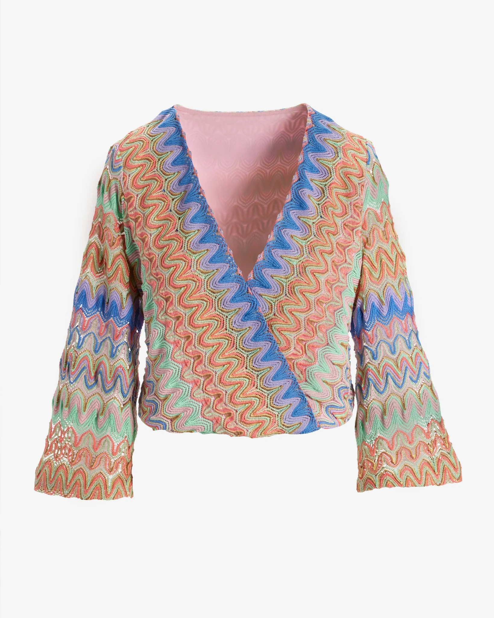 Multi-Color Surplice Flare Sleeve Top Multi - Mycitystee