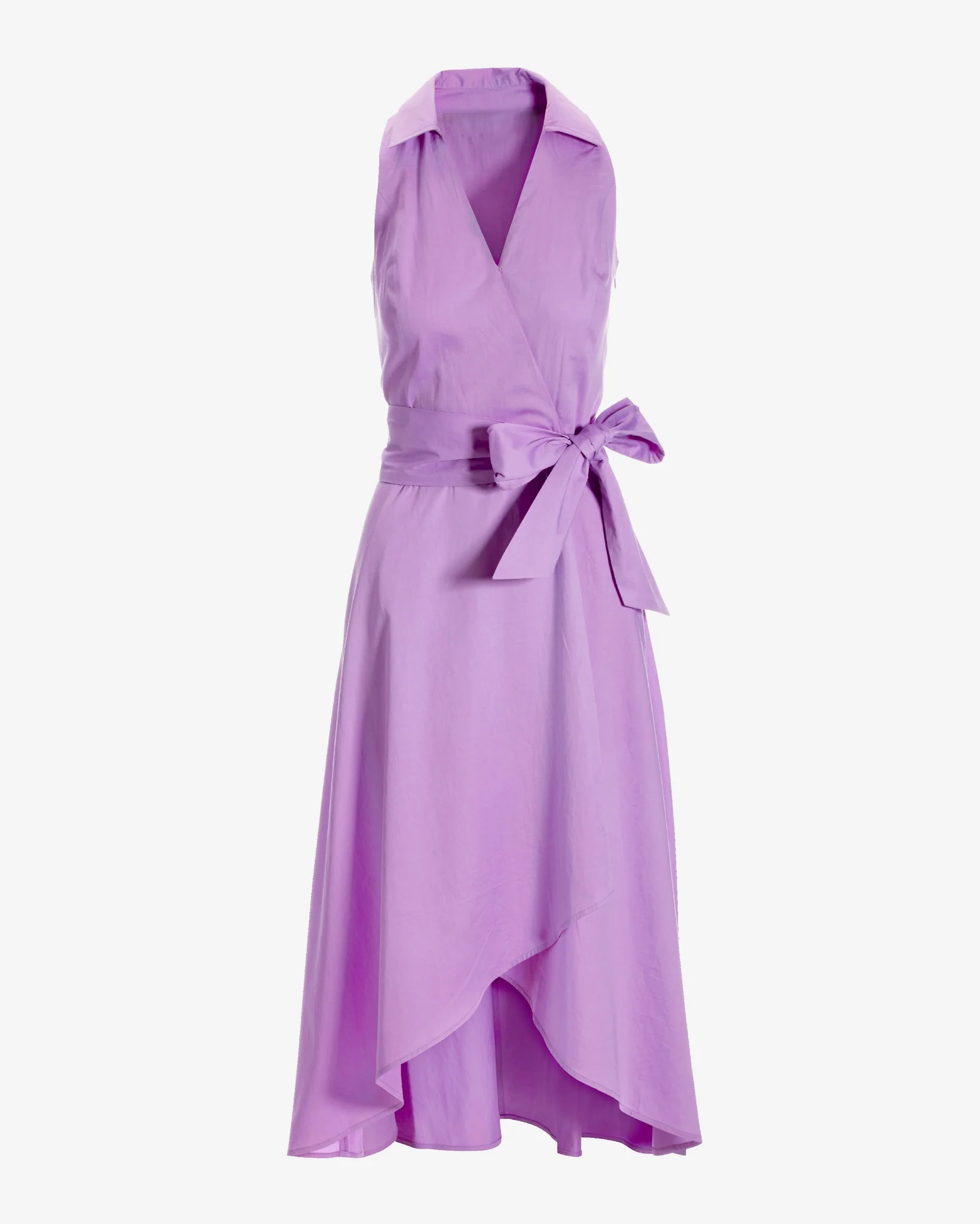 Poplin Fit and Flare Faux Wrap Midi Dress Sheer Lilac - Mycitystee