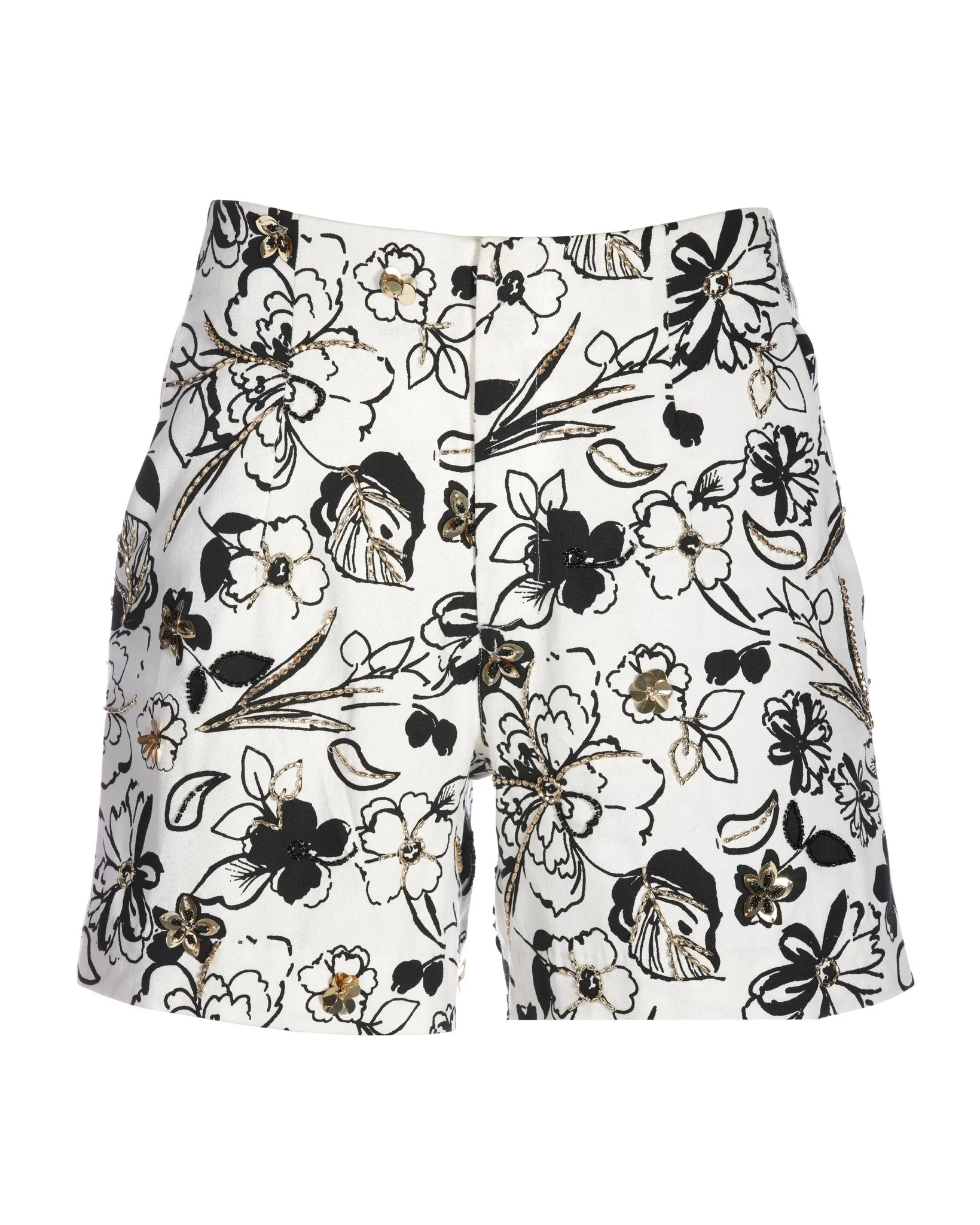 Sketchbook Florals Embellished Short Ivory/Black - Mycitystee