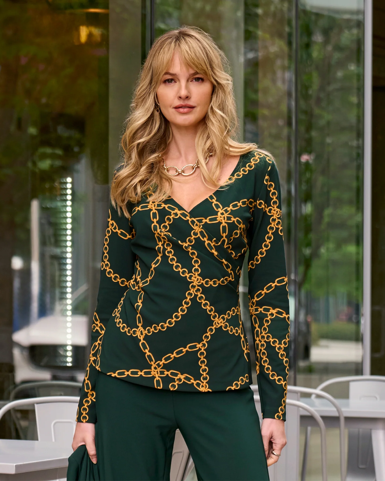 Beyond Travel Tangled Chains Surplice Long Sleeve Top Pine Grove - Mycitystee