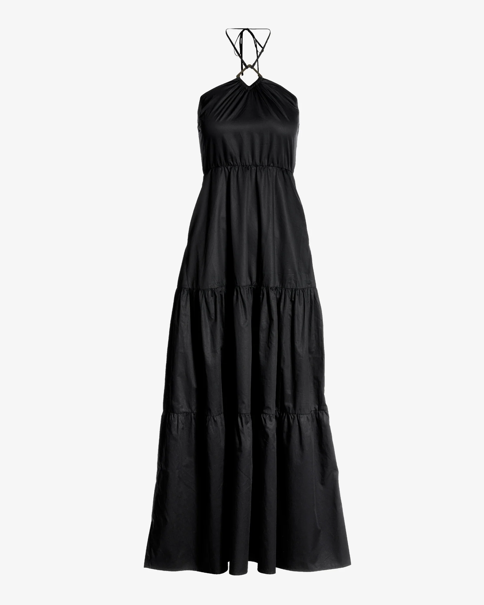 Hardware Halter Tiered Poplin Maxi Dress Black - Mycitystee