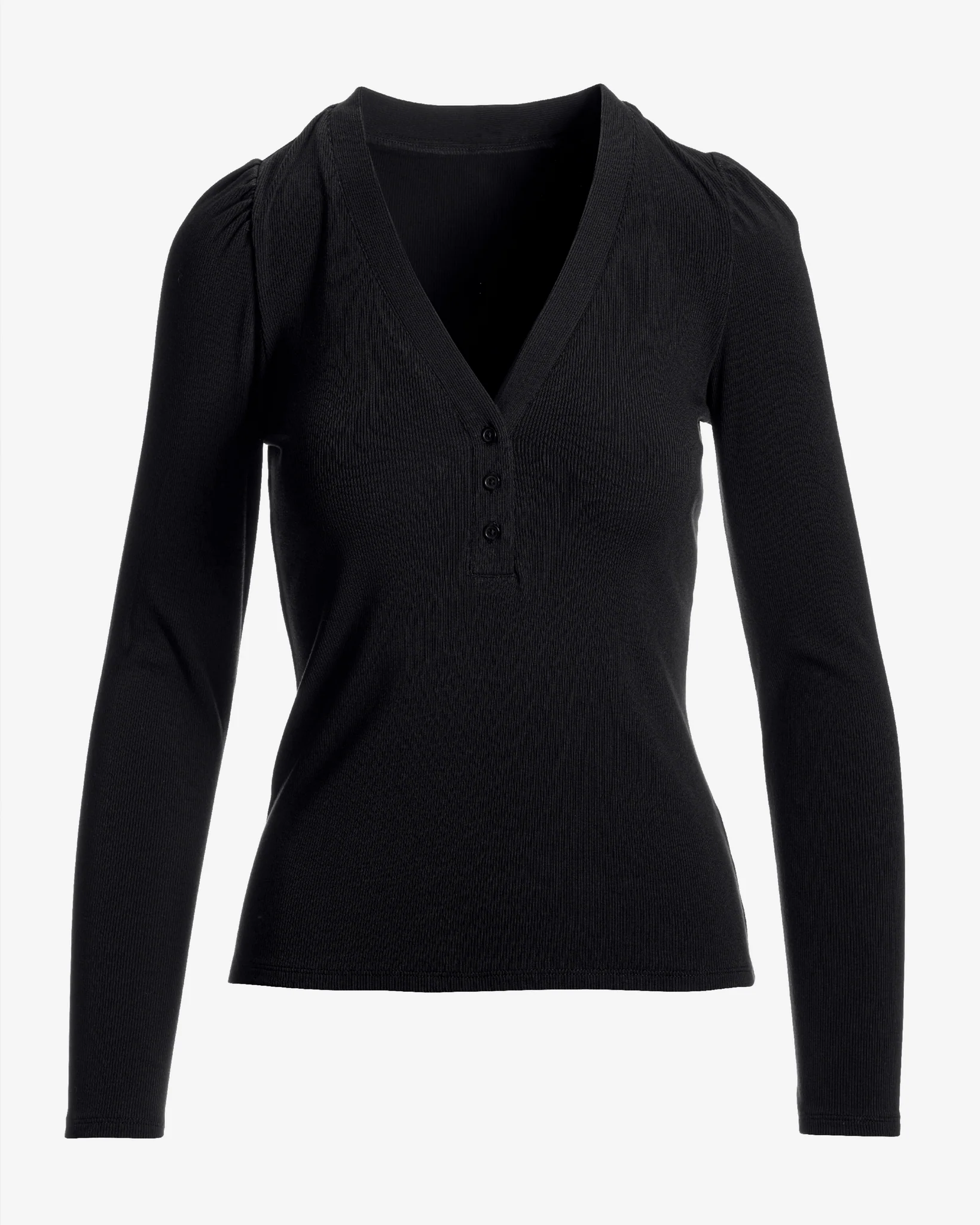 So Essential Henley Puff Long Sleeve Top Proper Black - Mycitystee