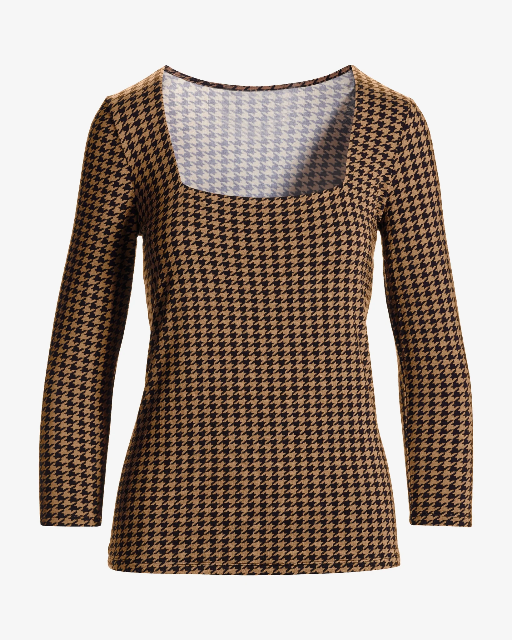 So Effortless Print Square Neck Three Quarter Sleeve Top Chic Houndstooth - Mycitystee