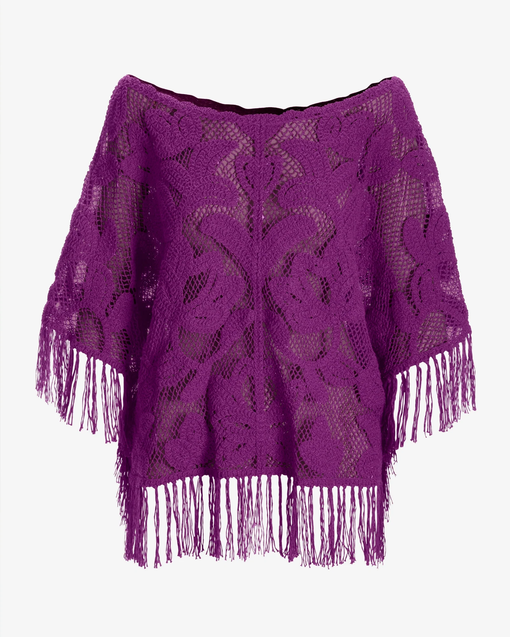 Crochet Slouchy Fringe Poncho Sparkling Grape - Mycitystee