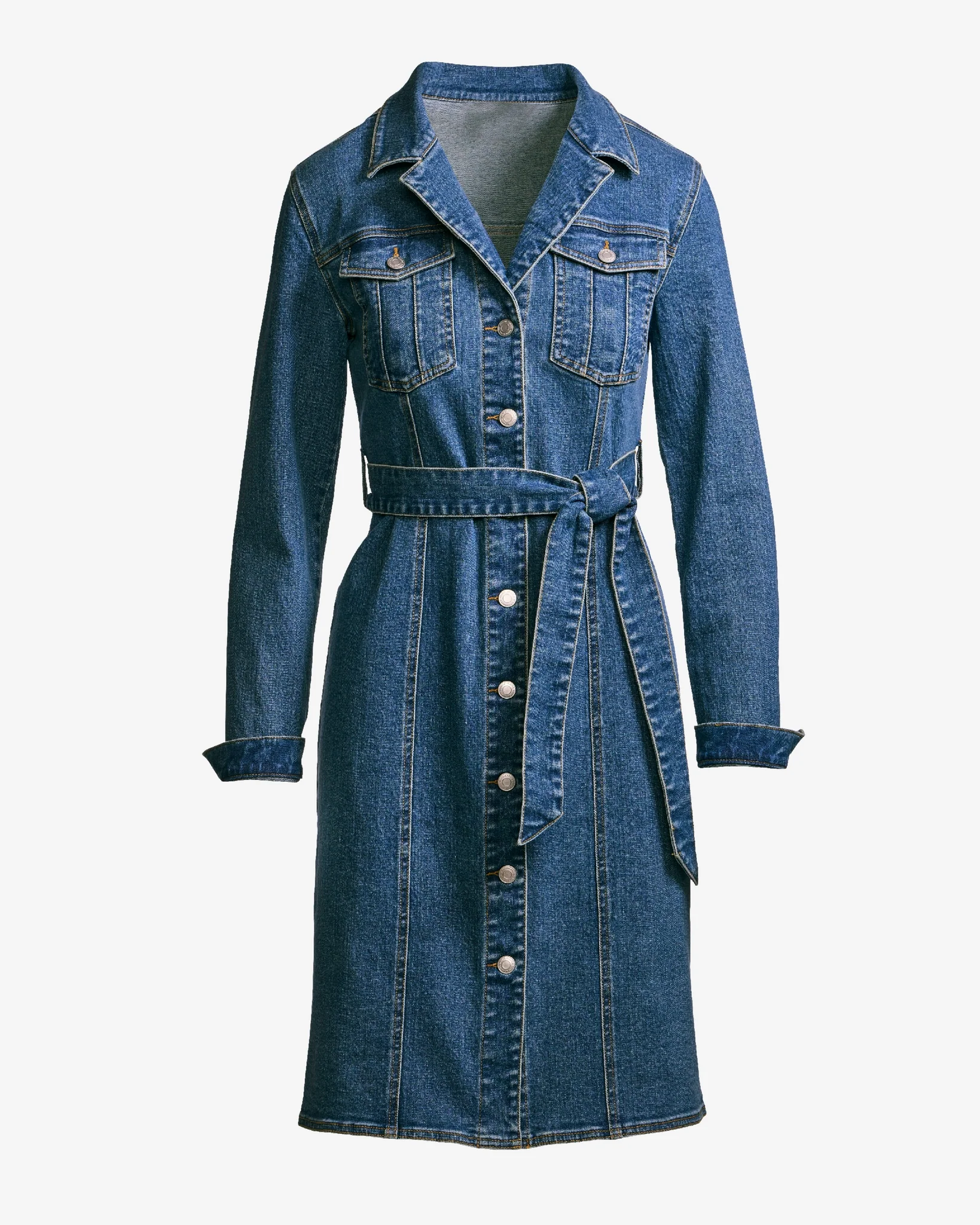Tie Waist Denim Dress Medium Wash - Mycitystee