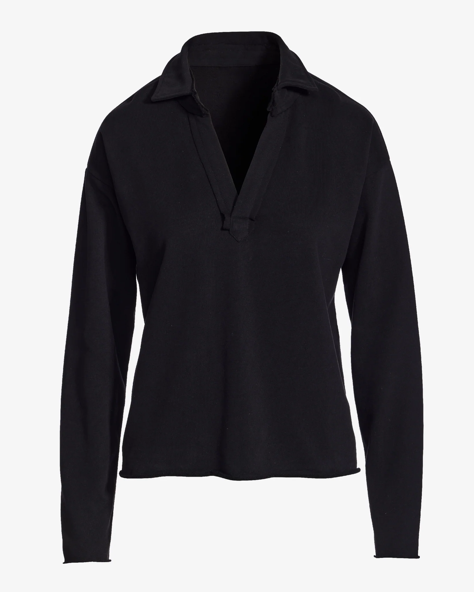 Cotton Comfort Collared V Neck Lounge Sweatshirt Black - Mycitystee