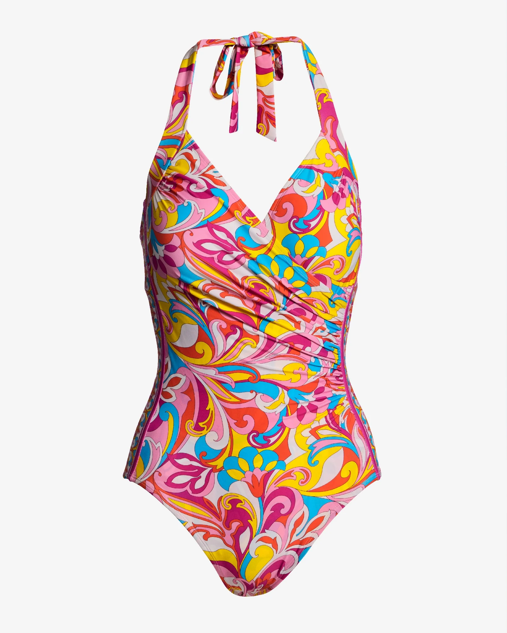Swim Sense Print Surplice One Piece Tulum Abstract - Mycitystee