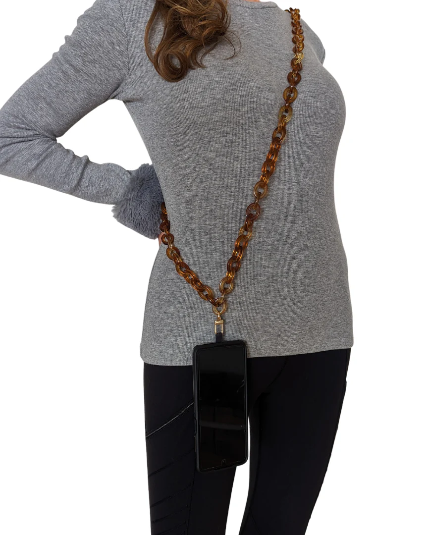 Caramel Tortoise Shell Crossbody Phone Chain - Mycitystee