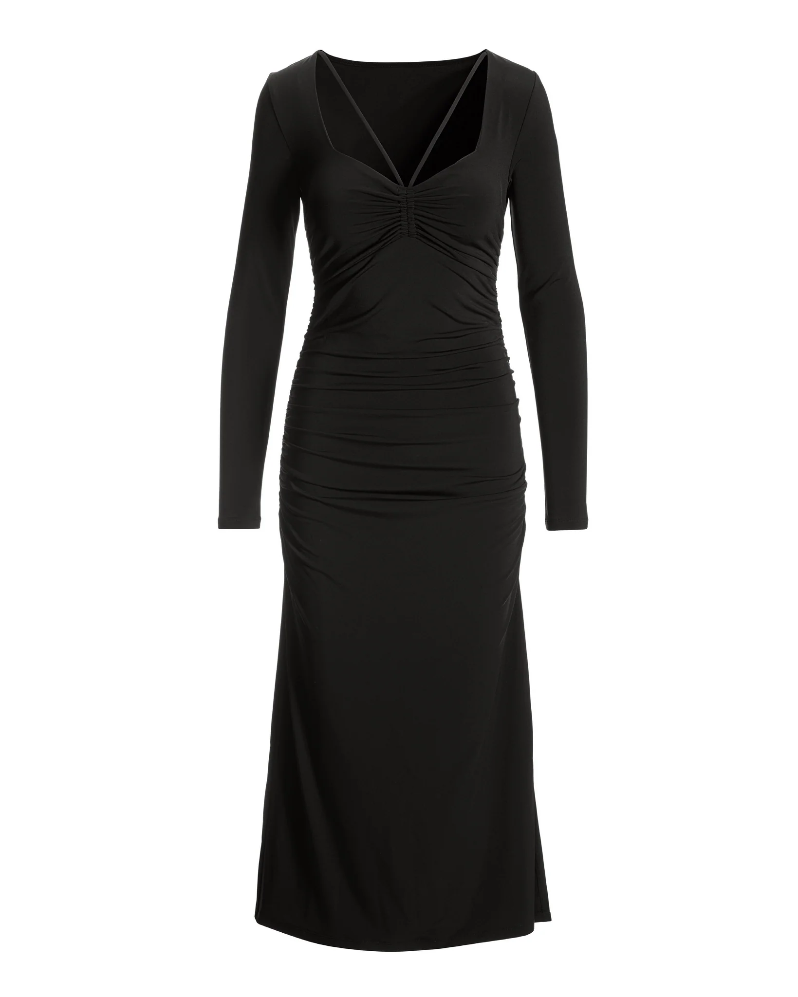 Strappy Knit Long-Sleeve Midi Dress Black - Mycitystee