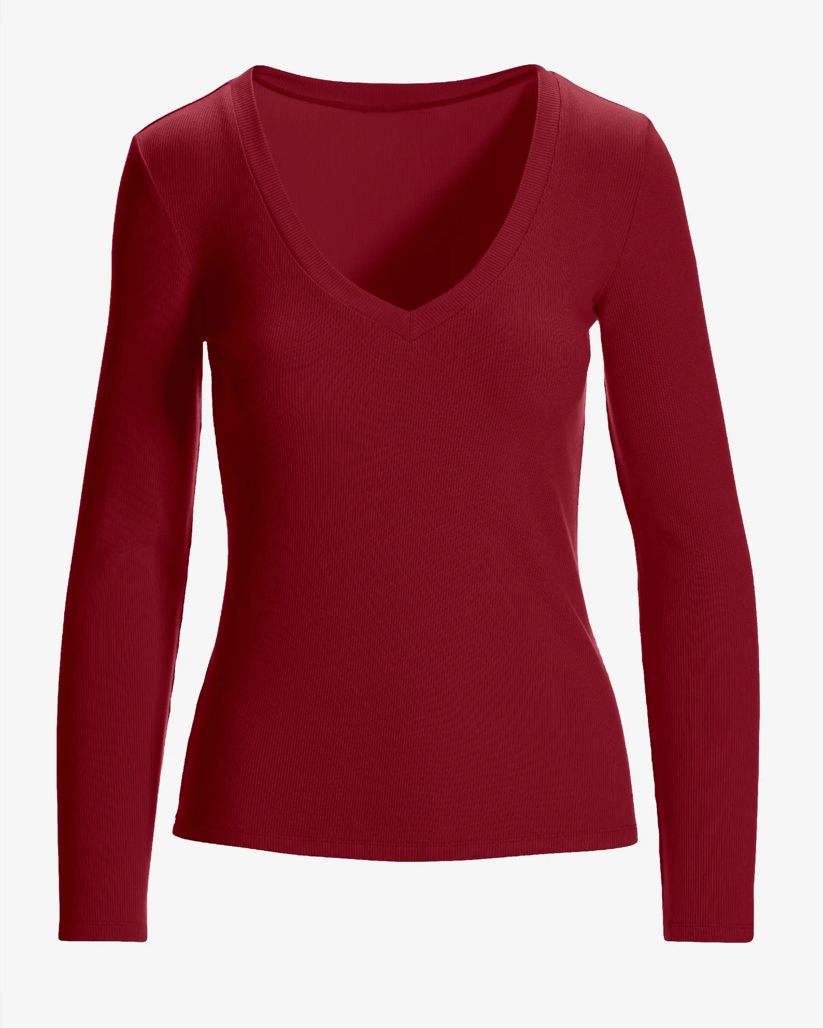 So Essential Ribbed V Neck Long Sleeve Top Rumba Red - Mycitystee
