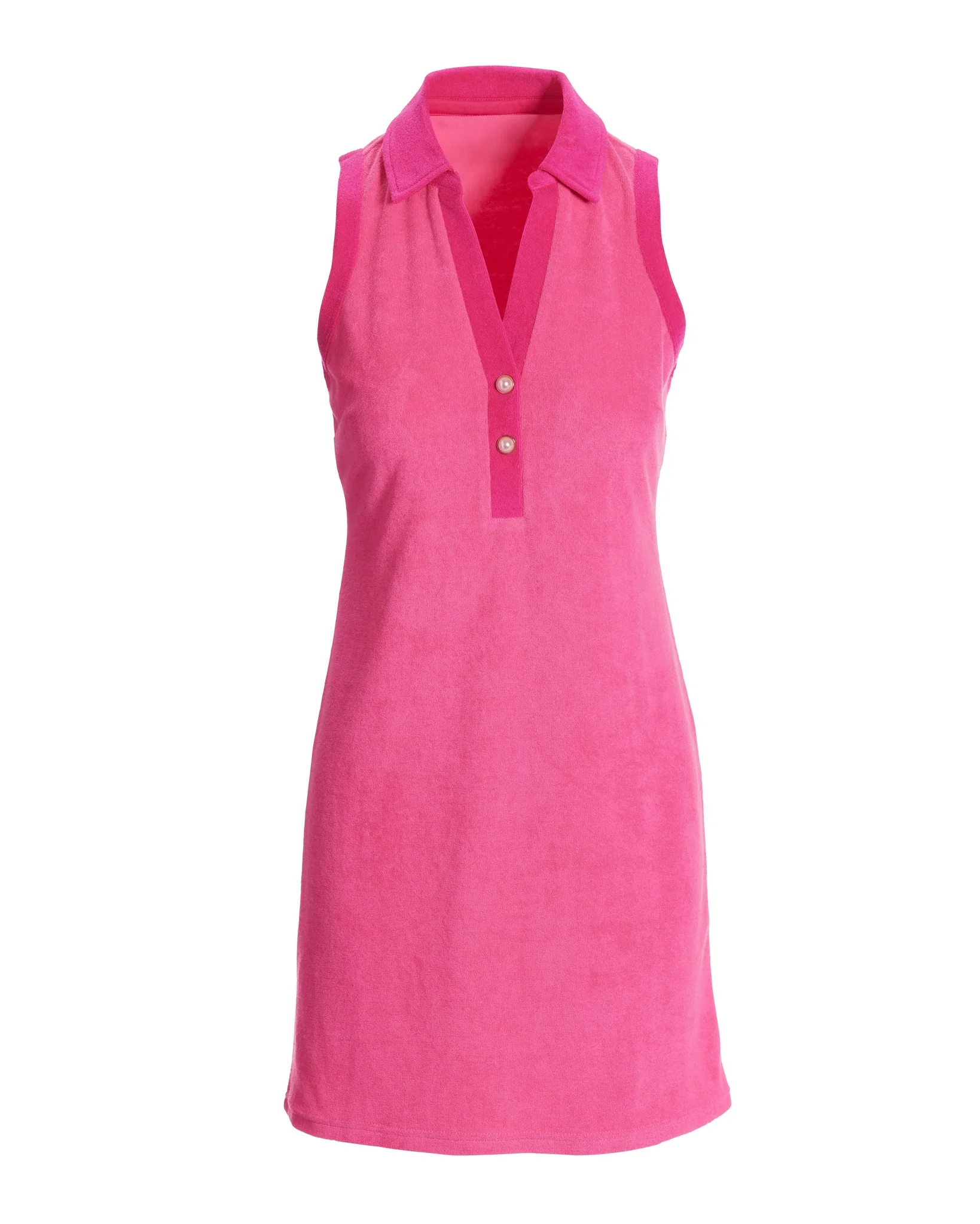 Beach Terry Collared Pearl Trim Dress Aurora Pink - Mycitystee