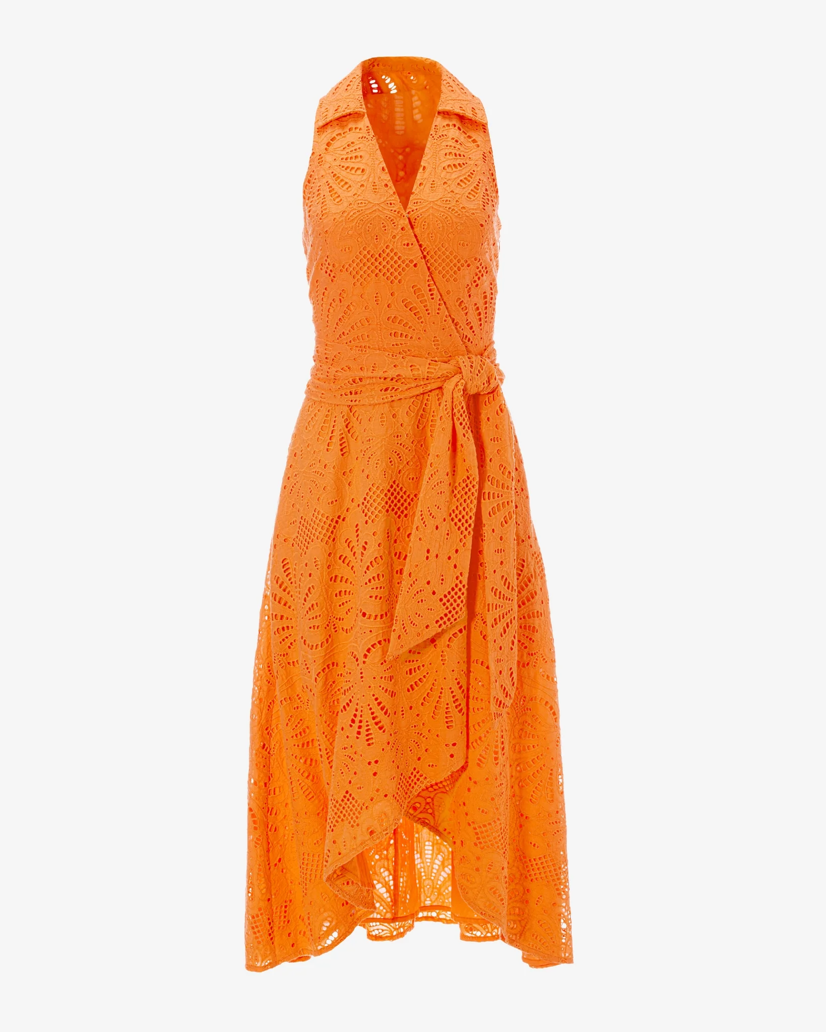 Eyelet Fit and Flare Faux Wrap Midi Dress Nectarine - Mycitystee