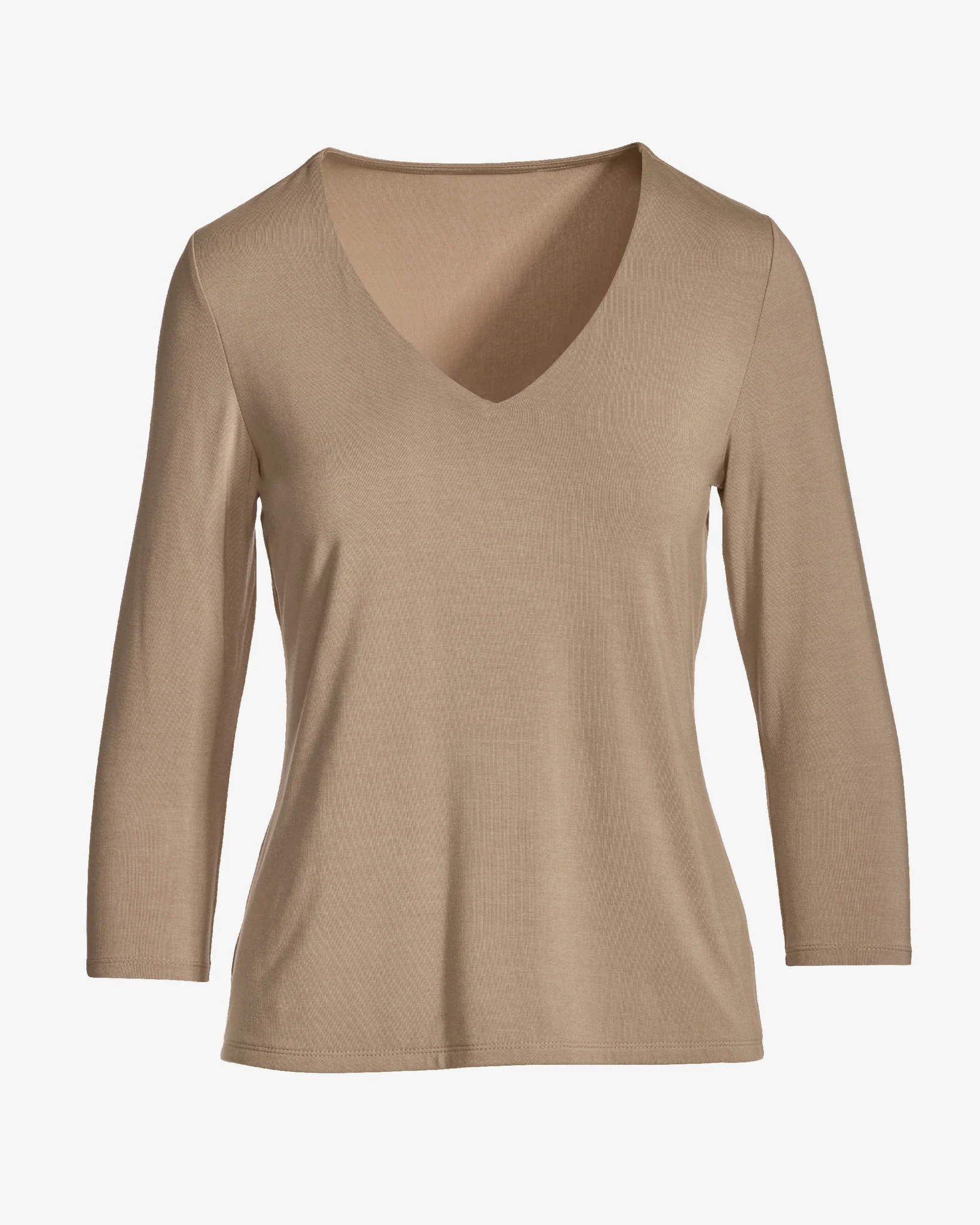 So Effortless Three Quarter Sleeve V Neck Sesame - Mycitystee