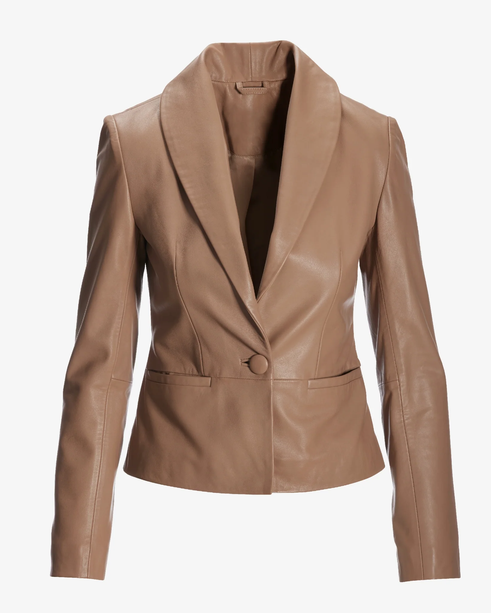 Genuine Leather Shawl Collar Jacket Tan - Mycitystee
