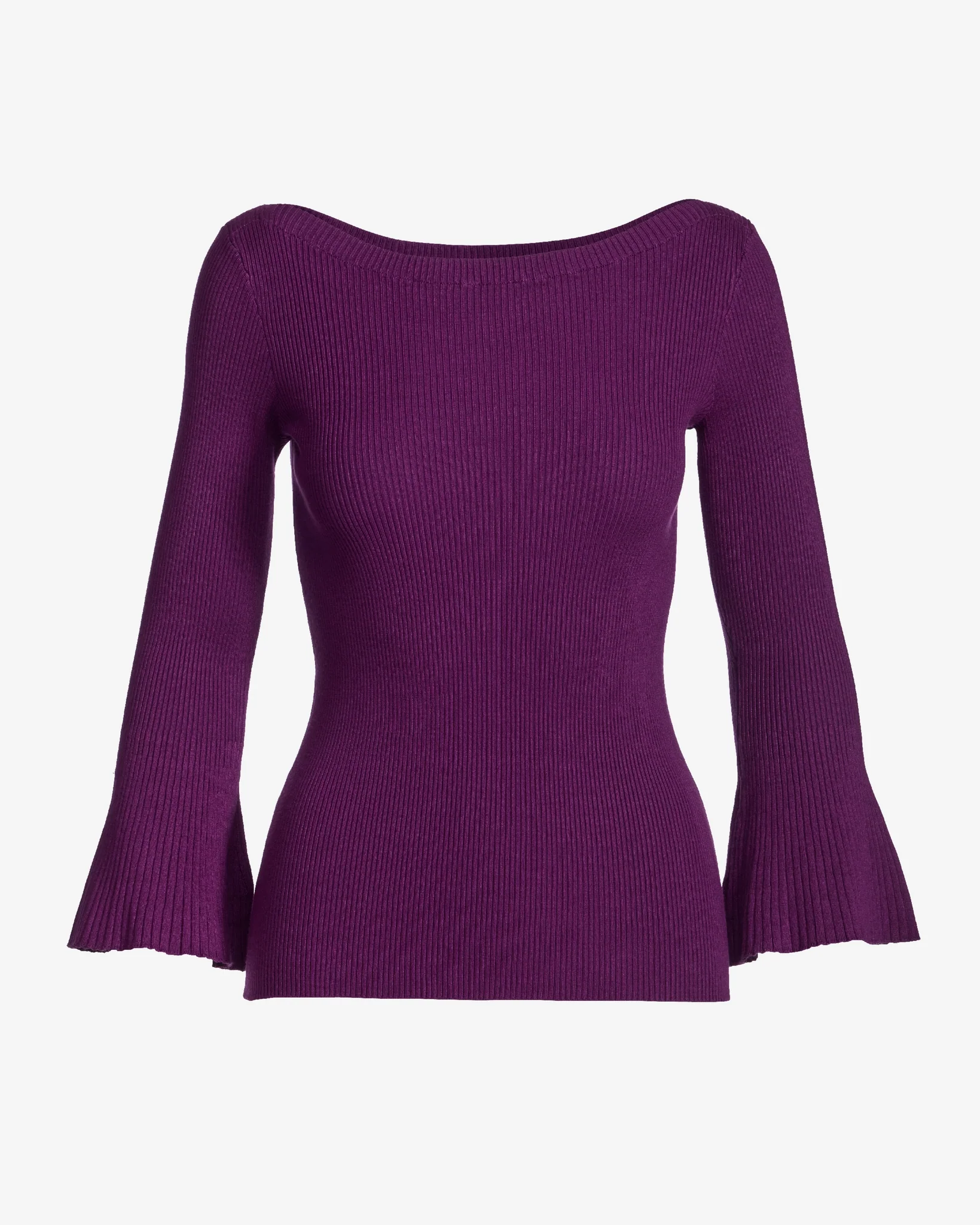 Ribbed Boatneck Flare Sleeve Sweater Grape Juice - Mycitystee