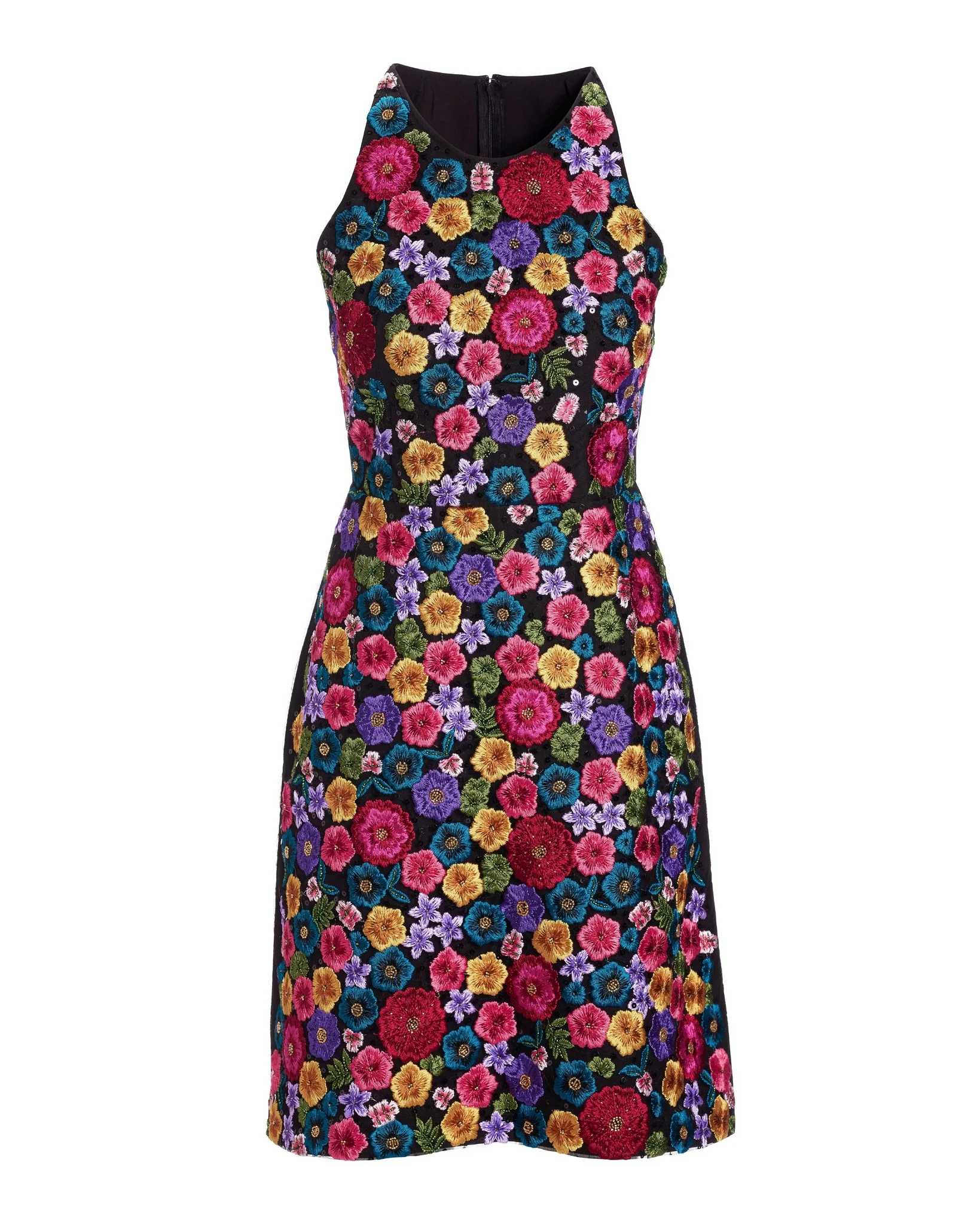 Hand Beaded and Embroidered High Neck A Line Dress Black Multi - Mycitystee