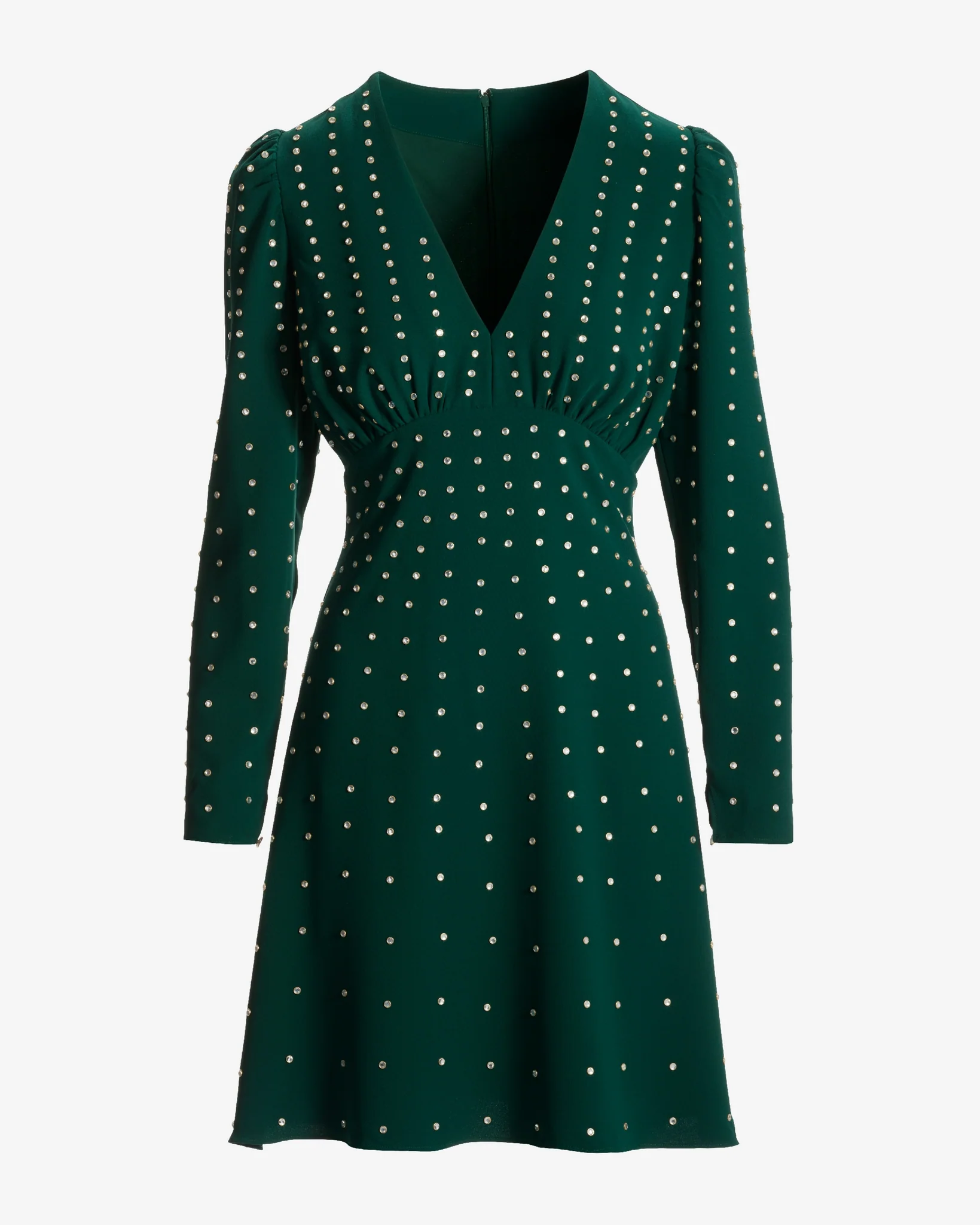 Crystal Embellished V Neck A Line Dress Deep Emerald - Mycitystee