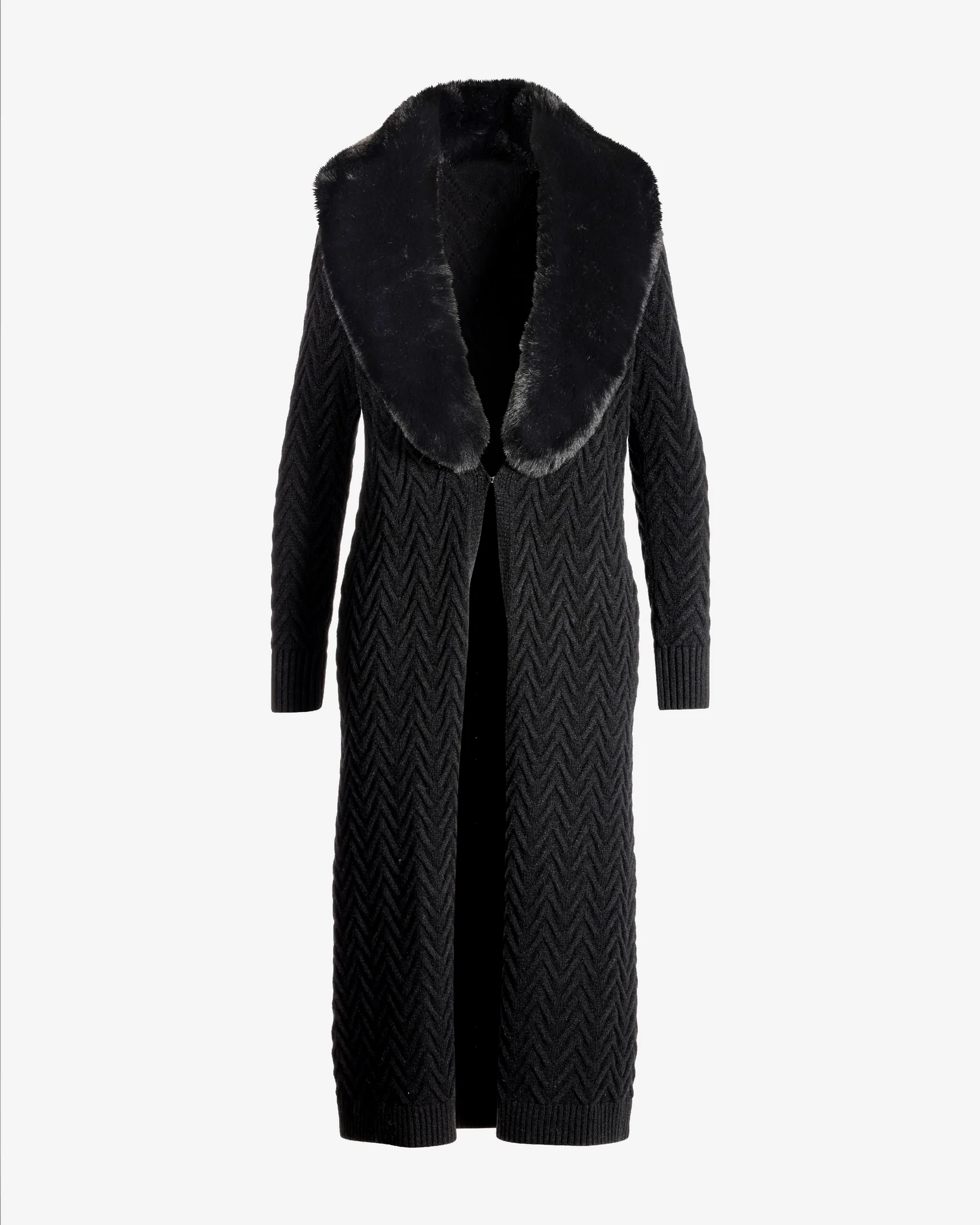 Faux Fur Trim Sweater Duster Proper Black - Mycitystee