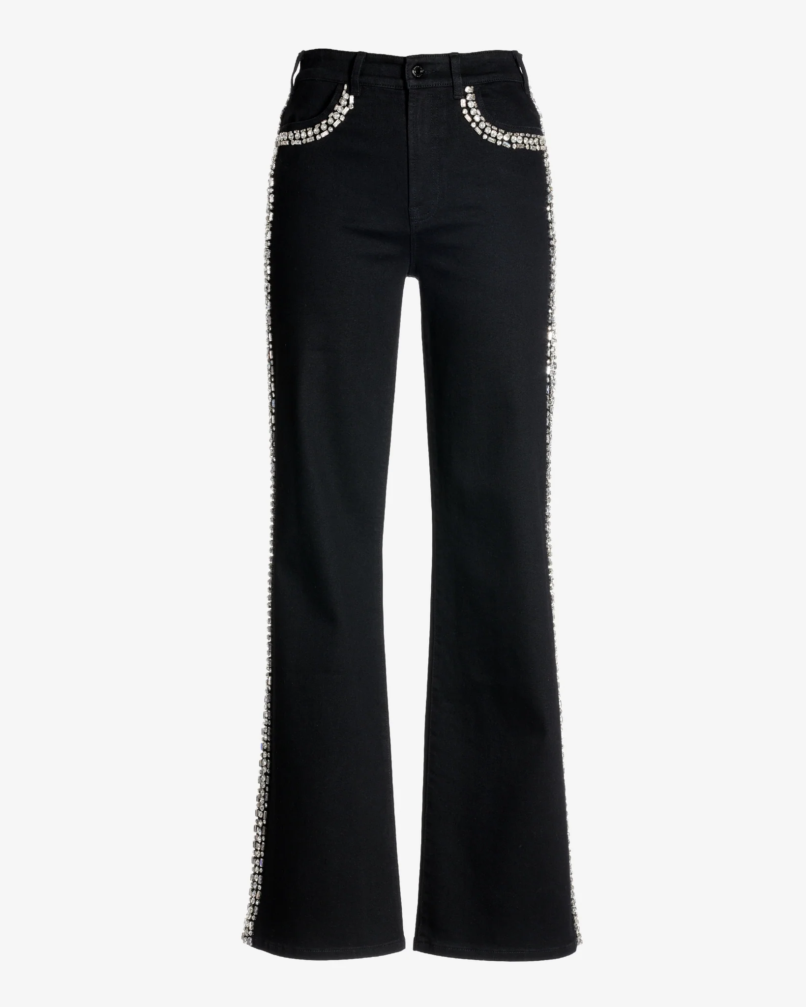 Malibu Embellished Crystal Trim Palazzo Jean True Black - Mycitystee