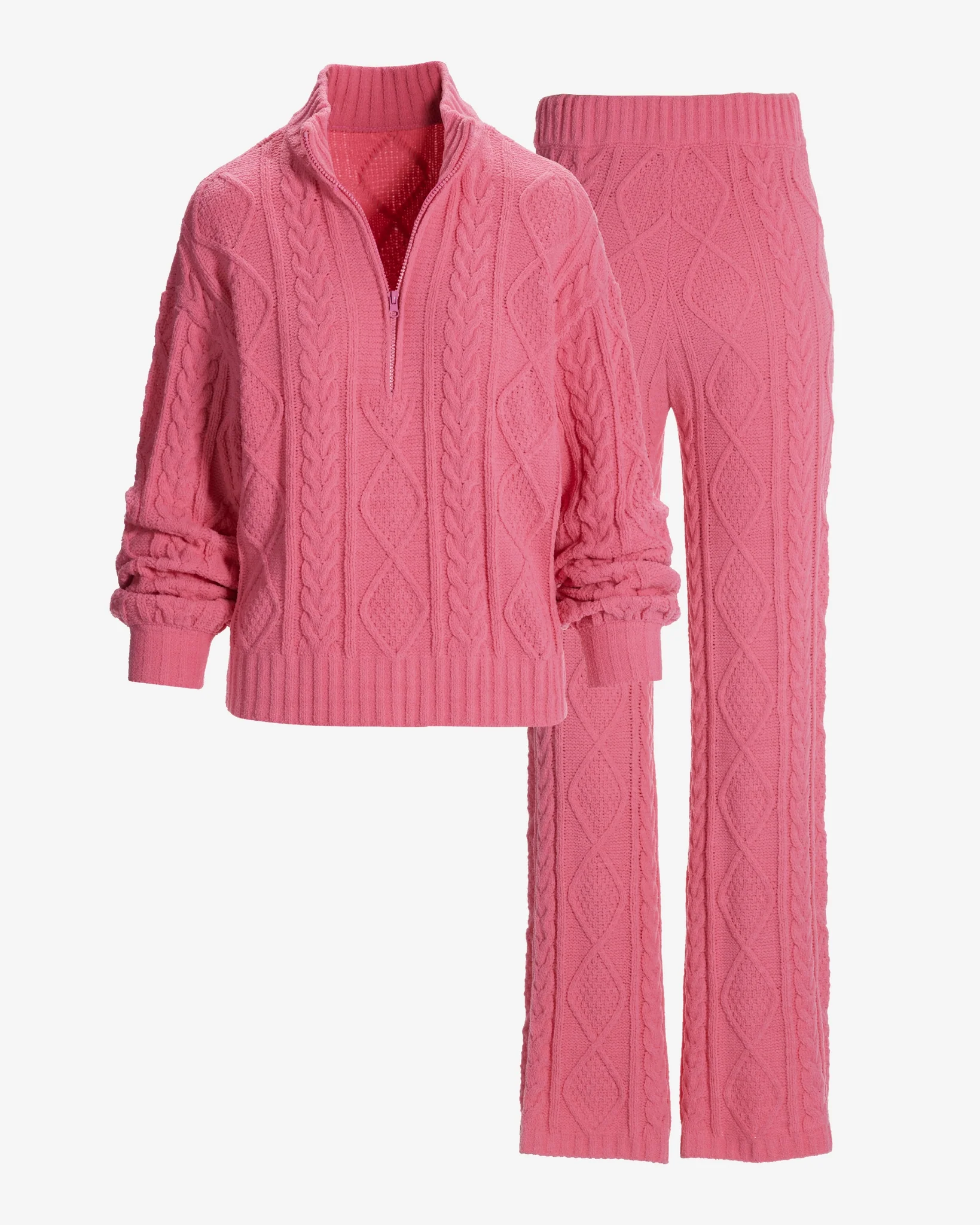 Half Zip Cable Lounge Set Pink Carnation - Mycitystee