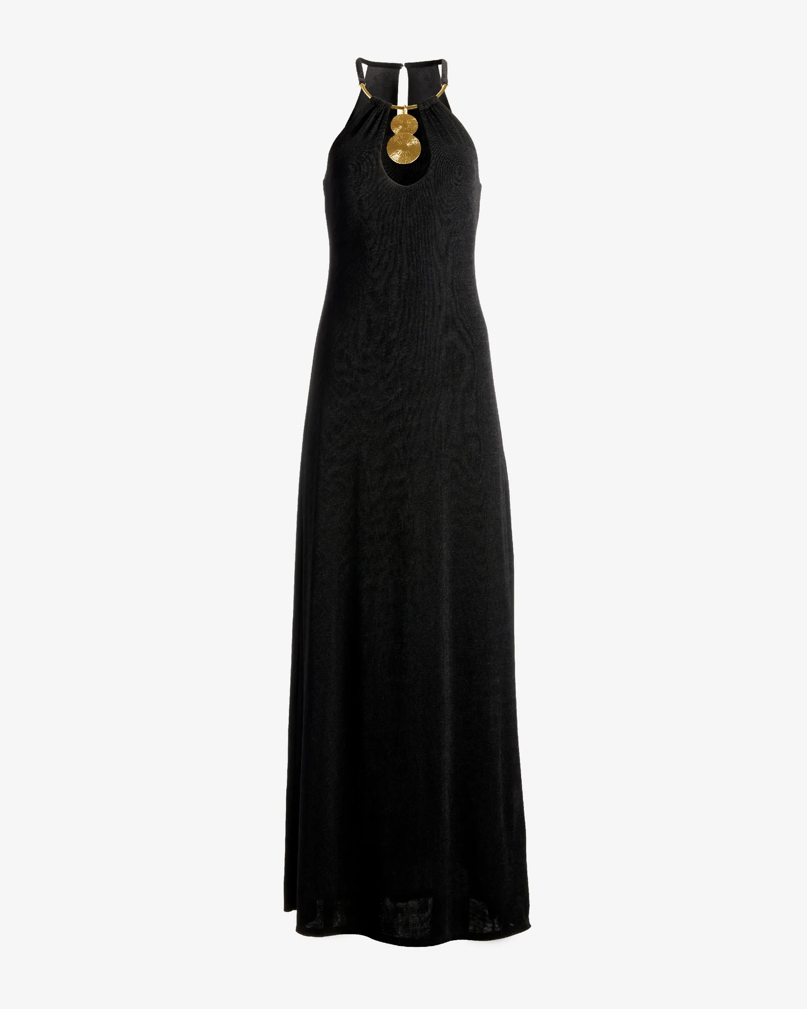 Halter Hardware Detail Slinky Maxi Dress Black - Mycitystee