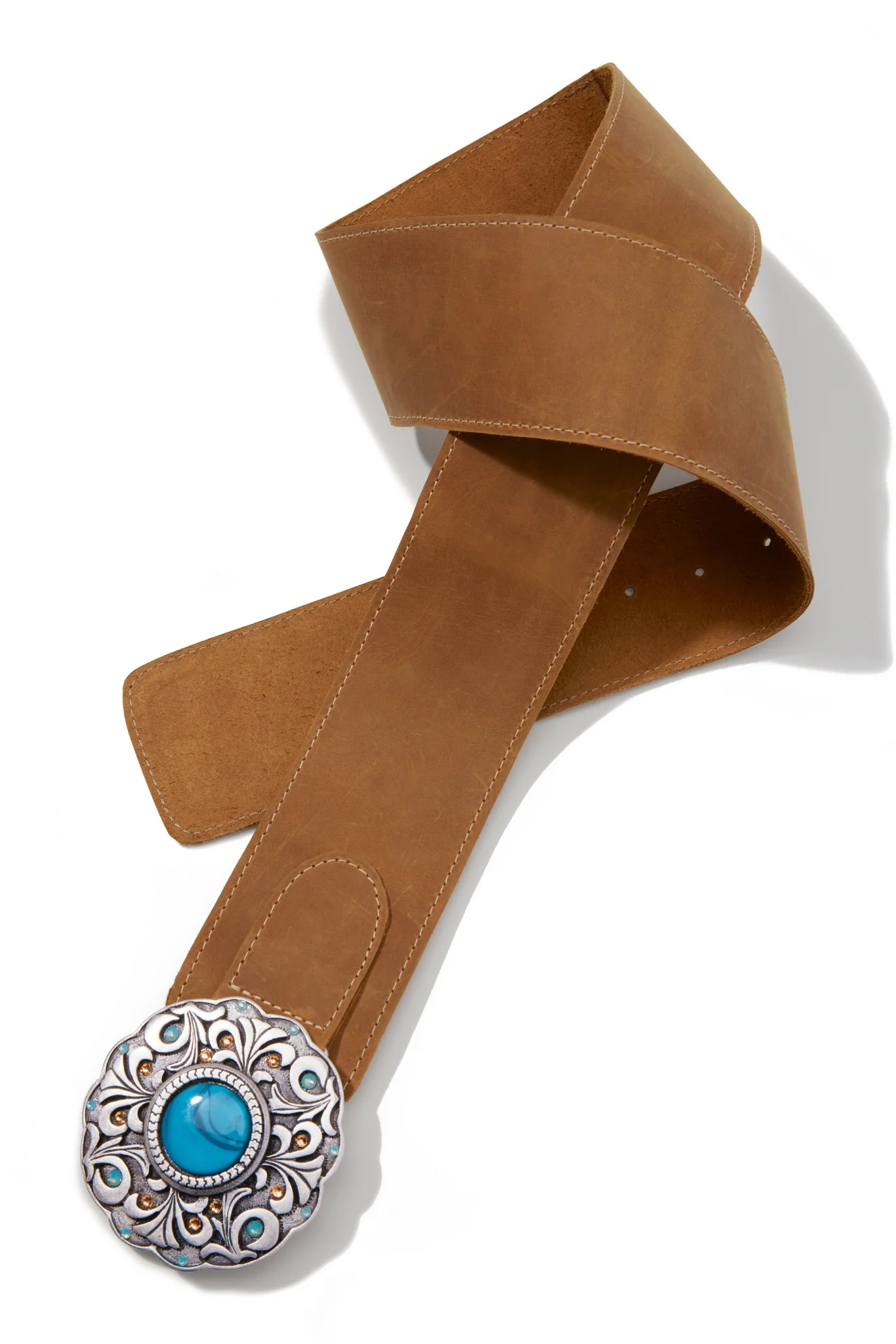 Leather Round Stone Belt Cognac Multi - Mycitystee