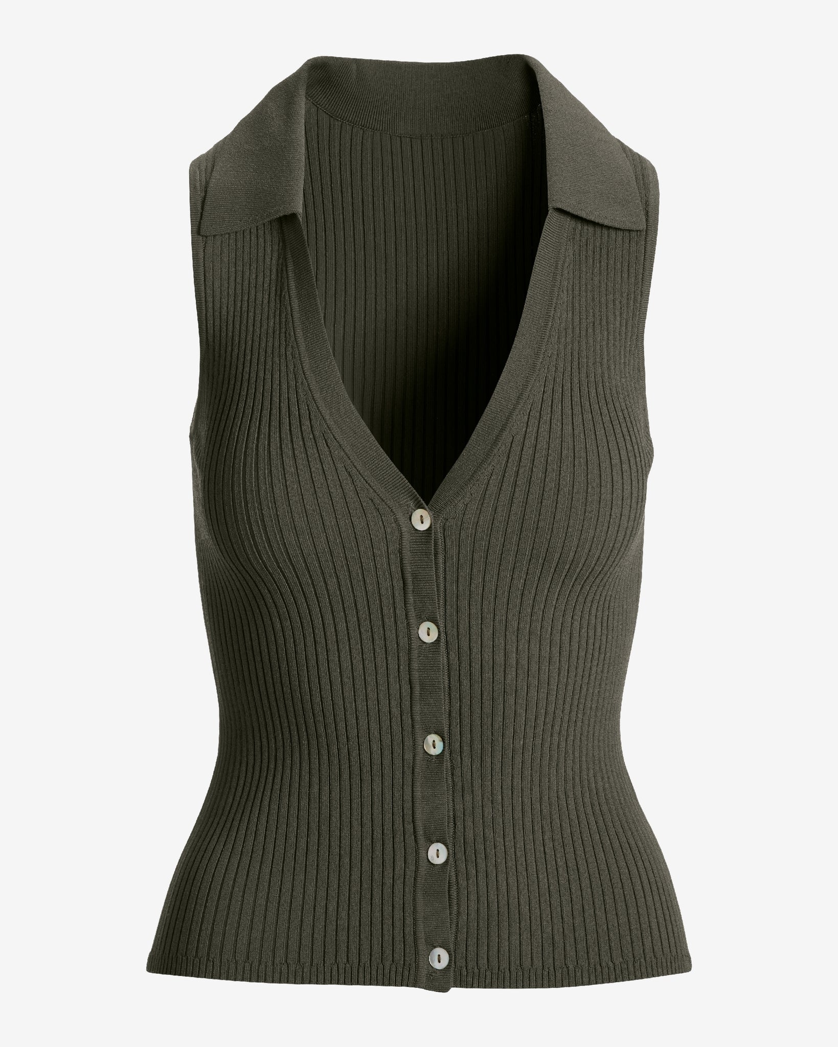 Ribbed Collared Sweater Vest Olive Night - Mycitystee