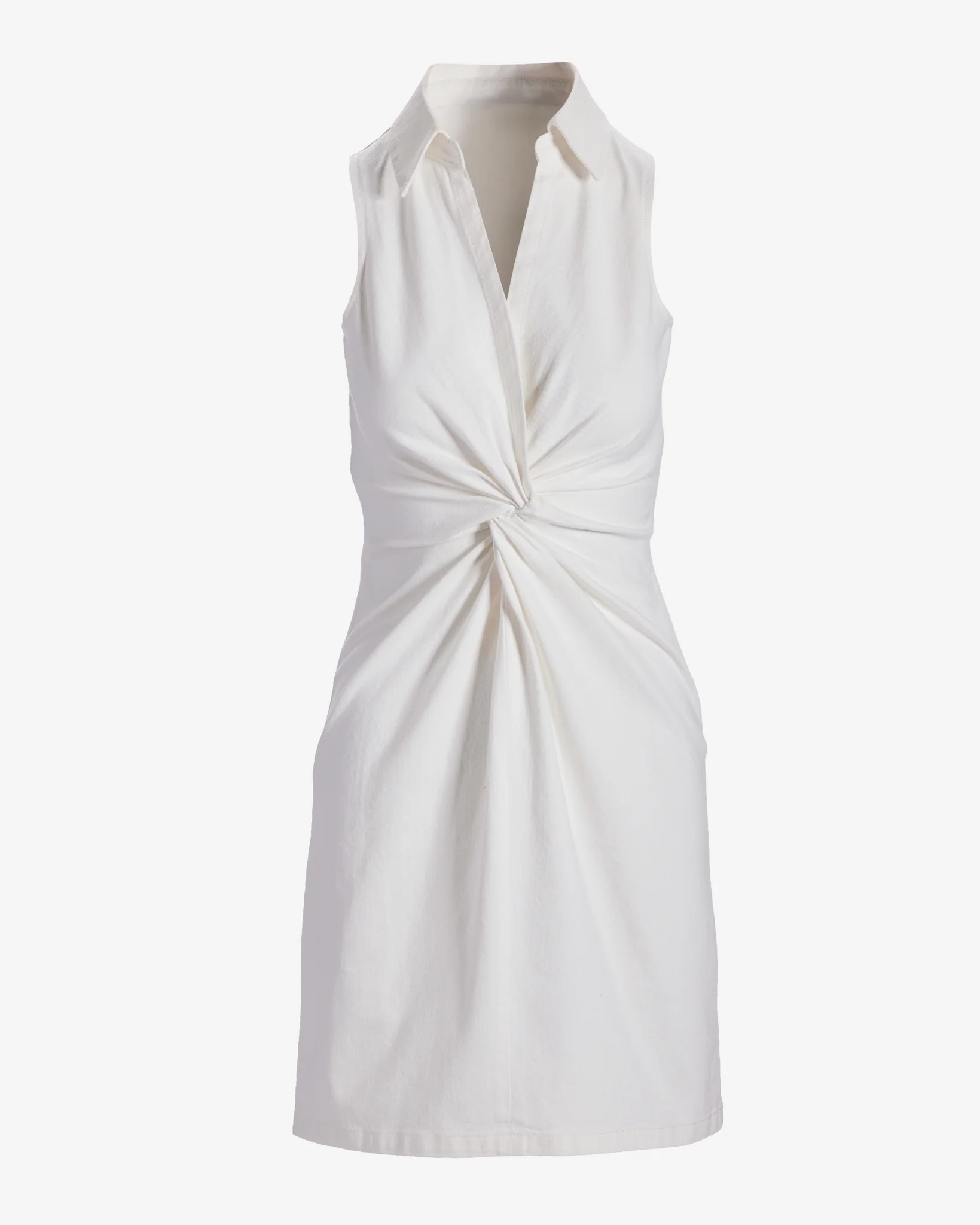 Stretch Denim Knot Waist Collared Shift Dress White - Mycitystee