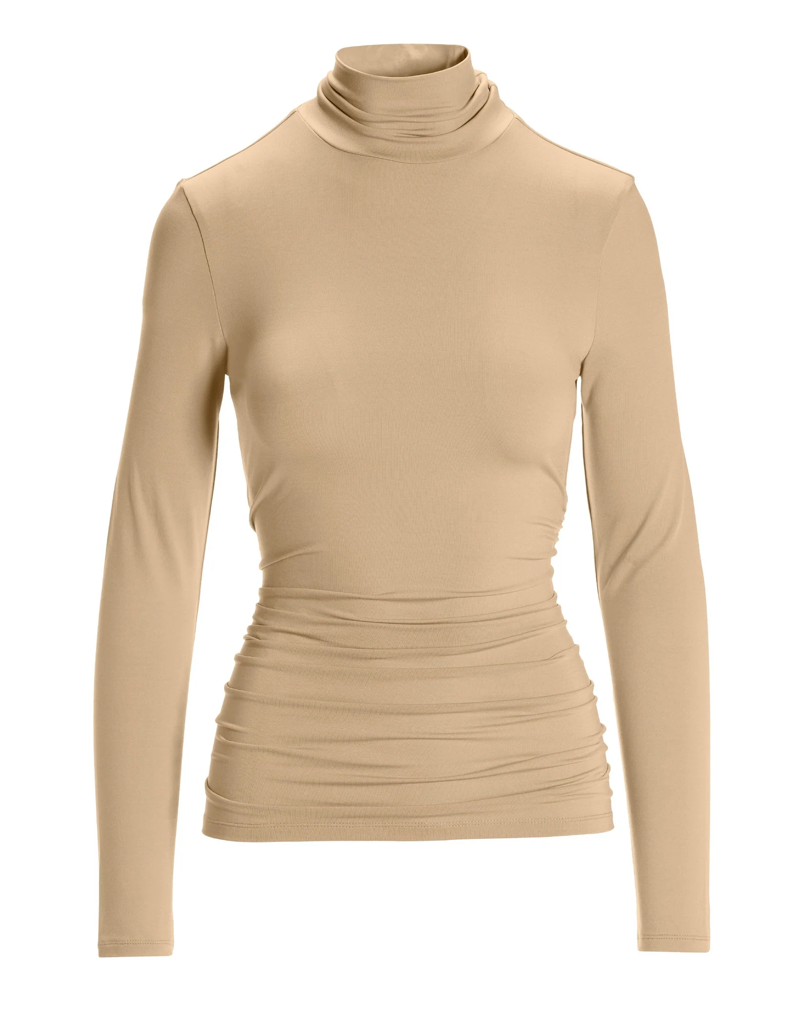 So Chic Ruched Turtleneck Top Sesame - Mycitystee