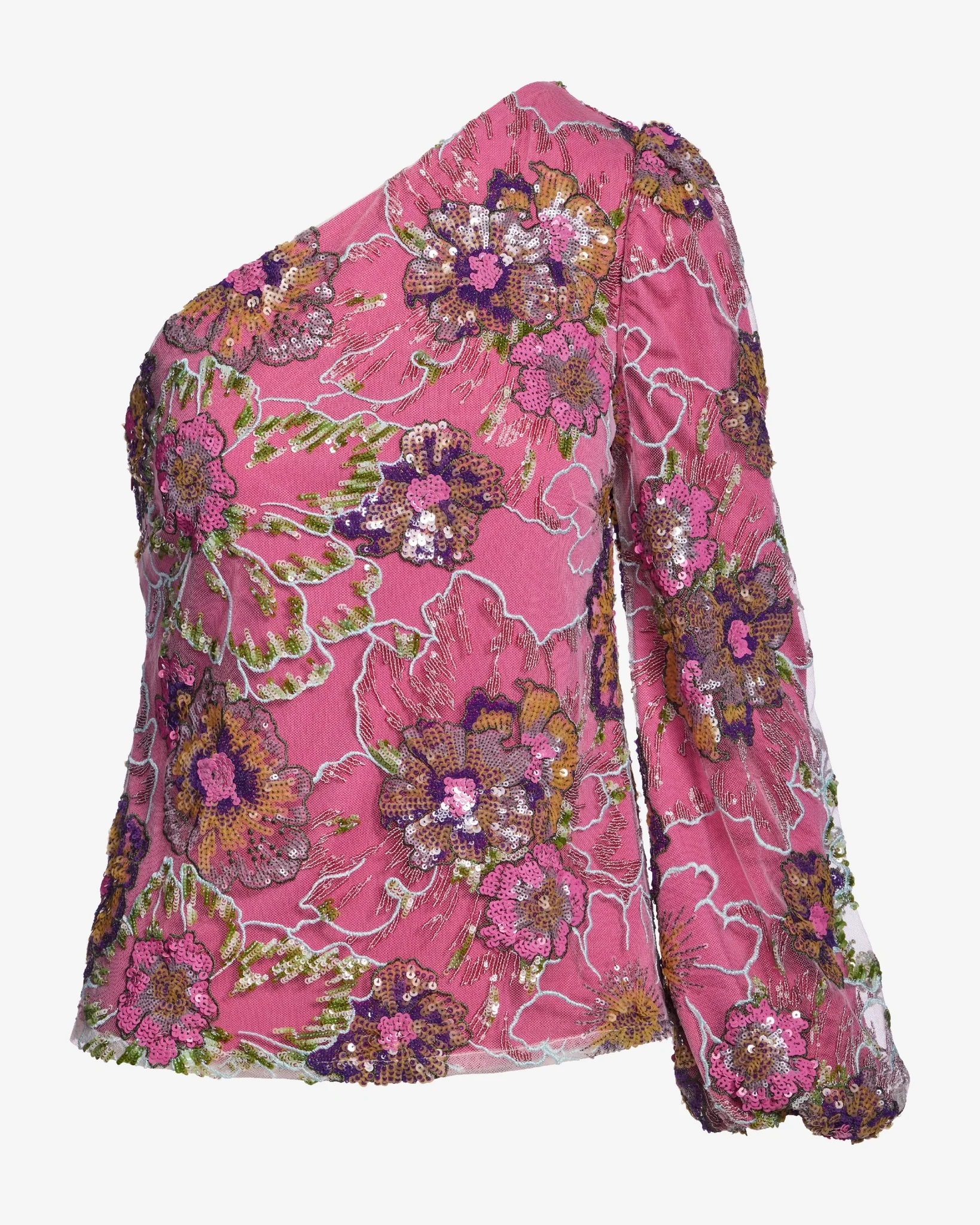 Sequin Floral Mesh One Shoulder Top Multi - Mycitystee