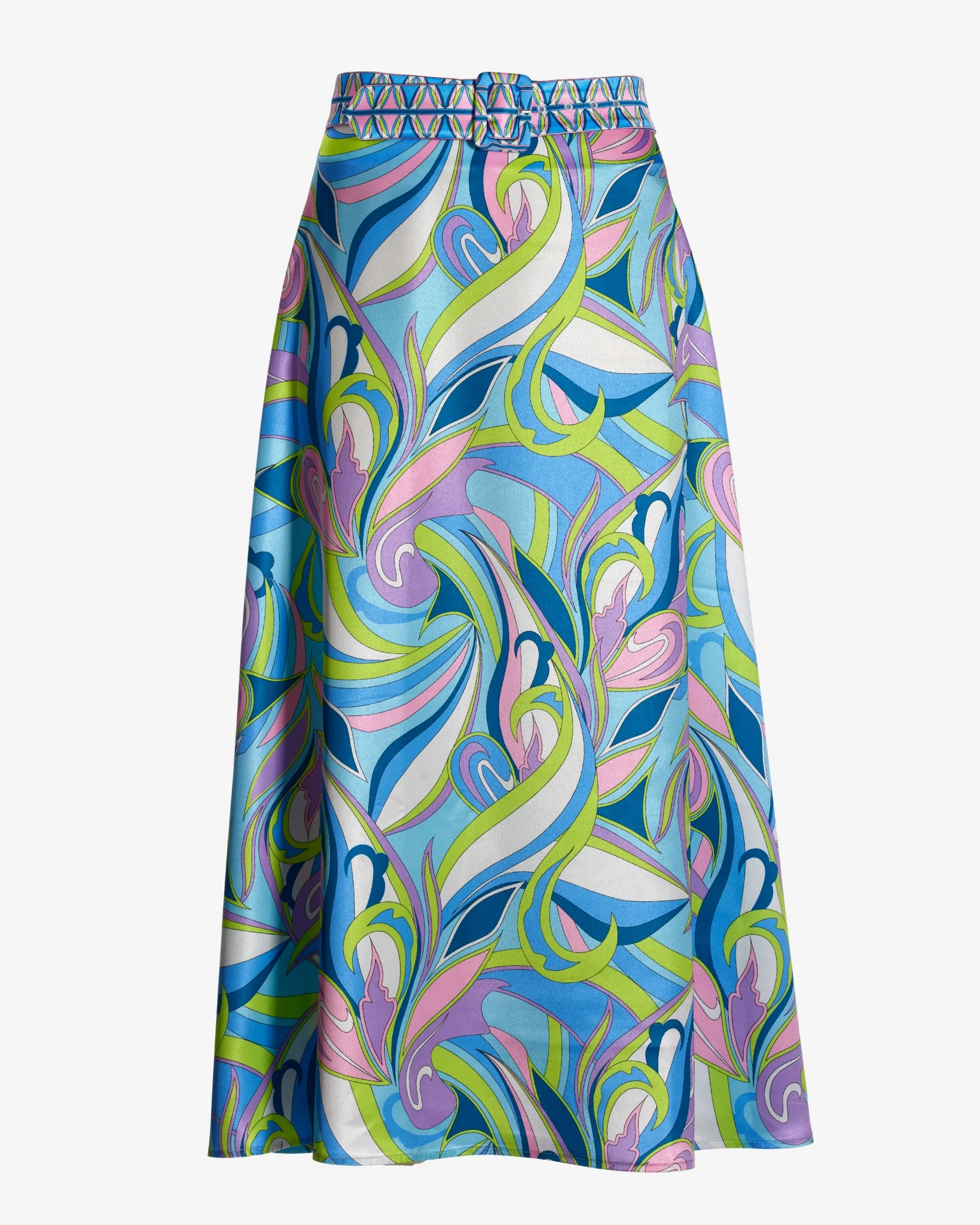Abigail Abstract Print Charmeuse Belted Midi Skirt Multi - Mycitystee