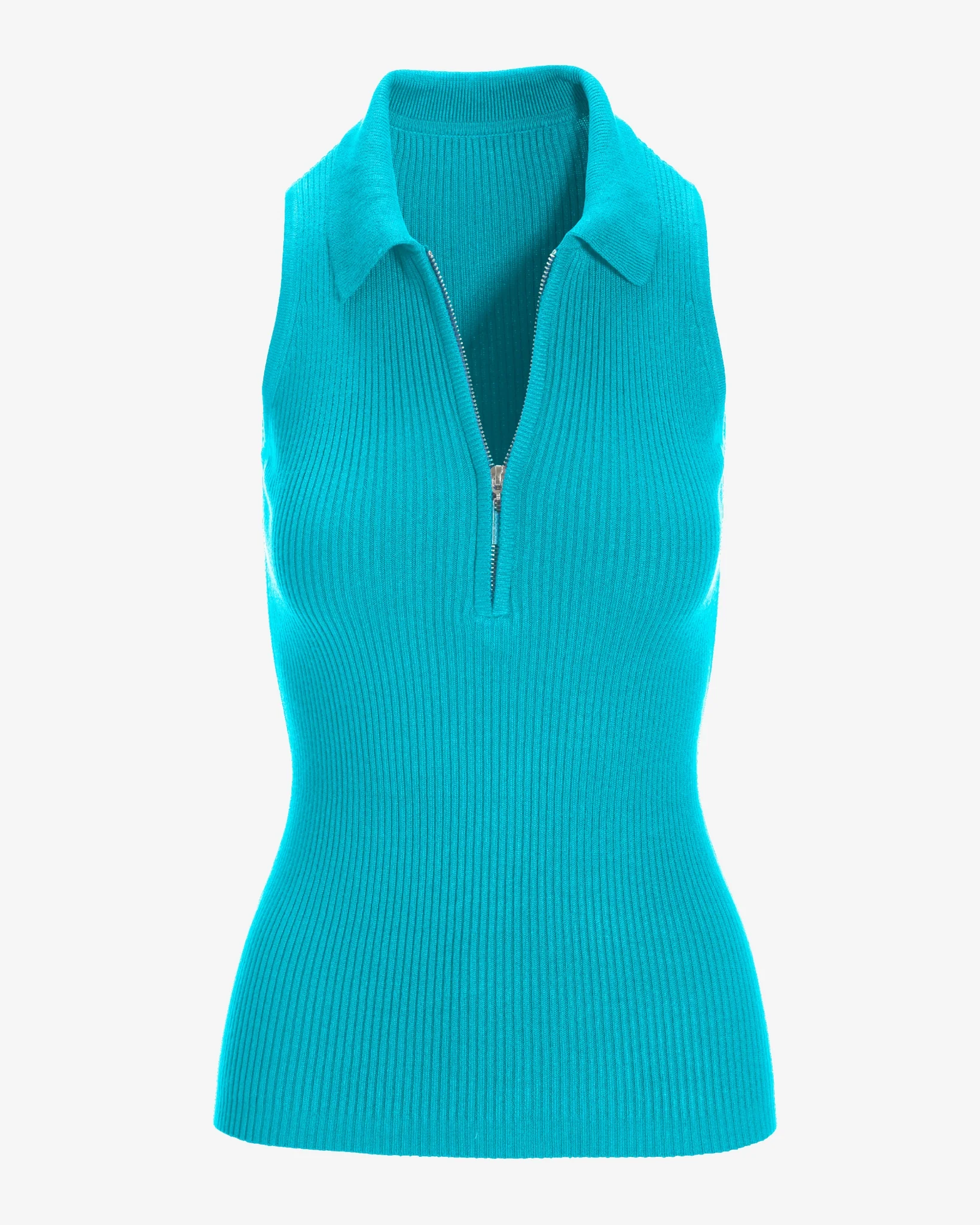 Sleeveless Ribbed Half-Zip Sweater Scuba Blue - Mycitystee