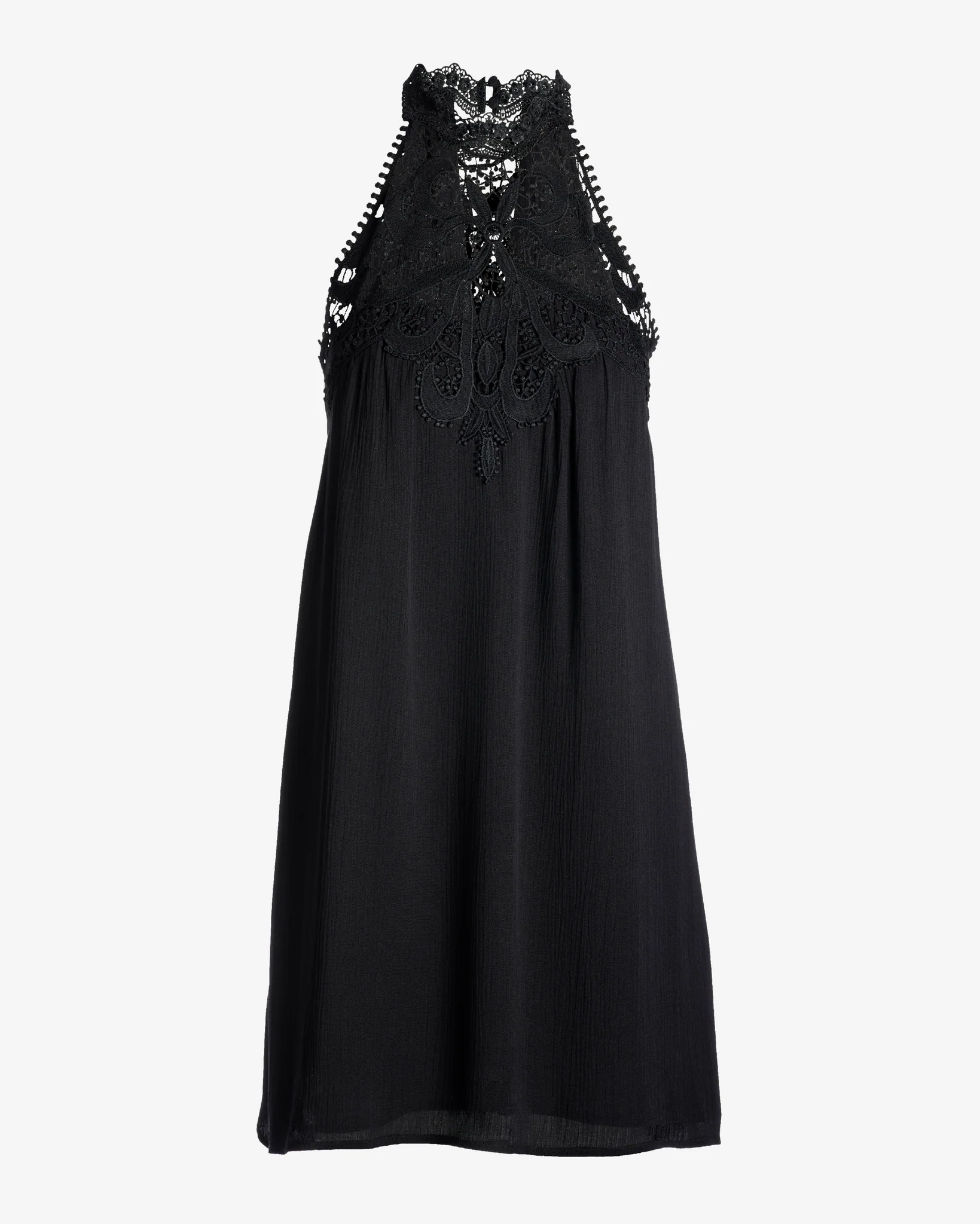 Lace High Neck Gauze Swing Dress Black - Mycitystee