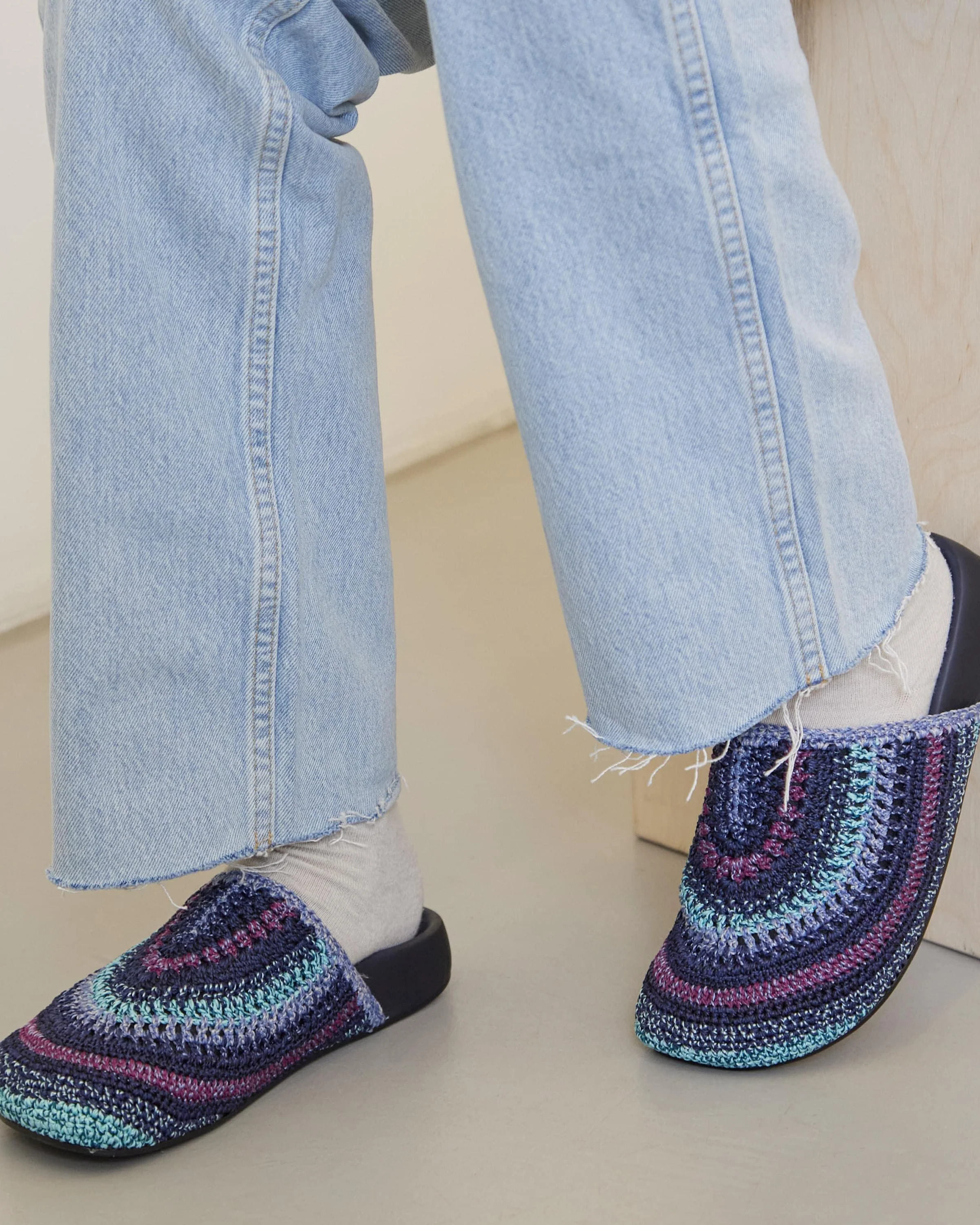 Bolinas Clog - Hand Crochet - Lapis Stripe - Mycitystee