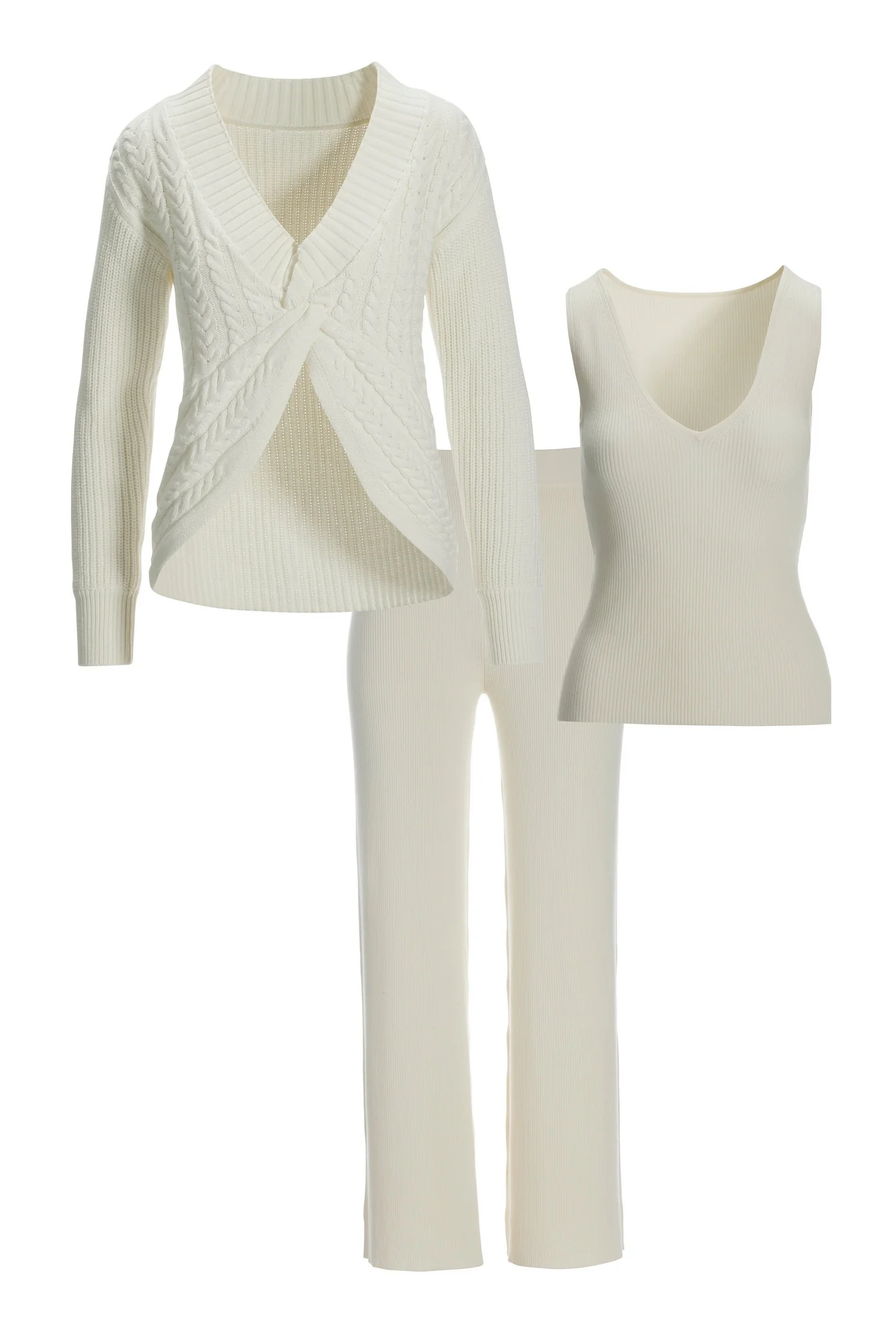 Sweater Three-Piece Lounge Set Off White - Mycitystee