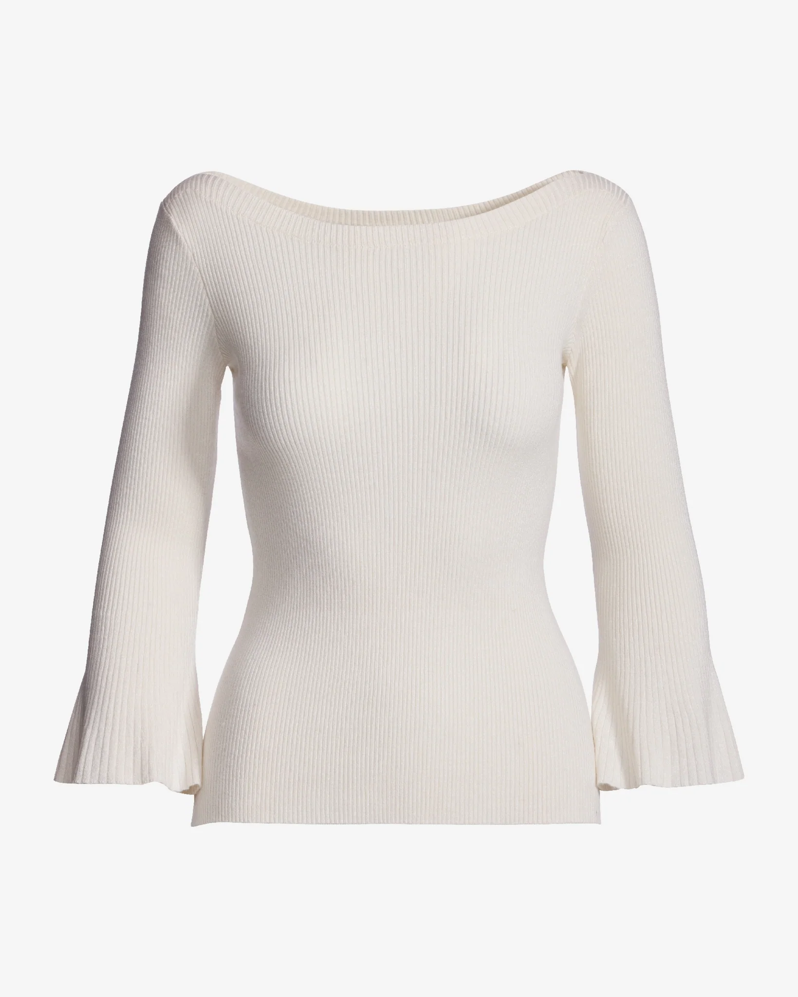 Ribbed Boatneck Flare Sleeve Sweater Off White - Mycitystee