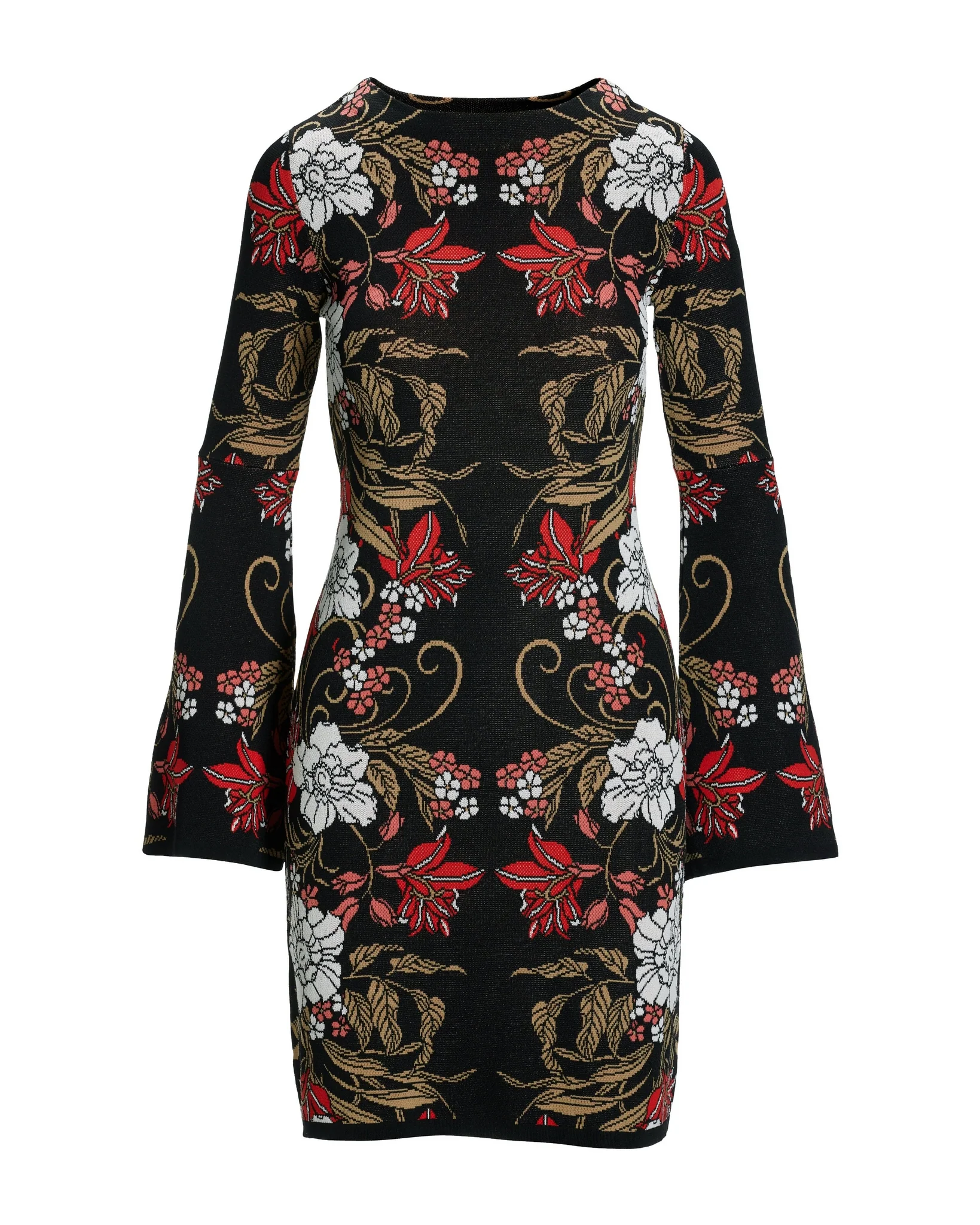 Mirrored Garden Print Intarsia Sweater Dress Black Multi - Mycitystee