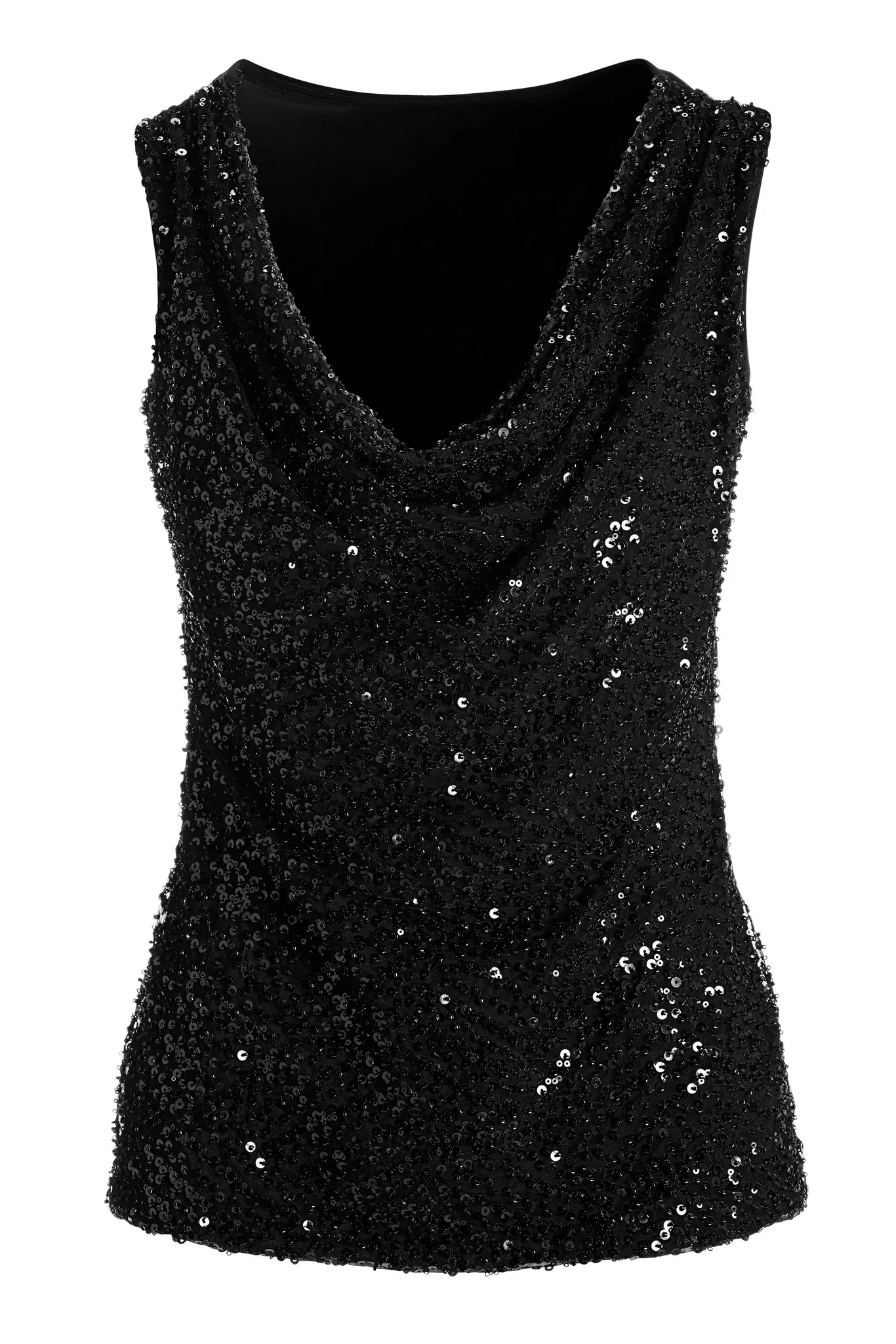 Beaded Cowl-Neck Knit Tank Top Black - Mycitystee
