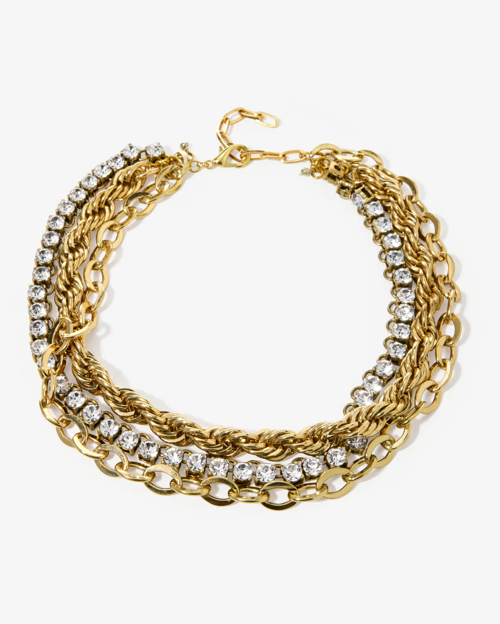 Gold Layered Rope Crystal Chain Necklace Gold - Mycitystee