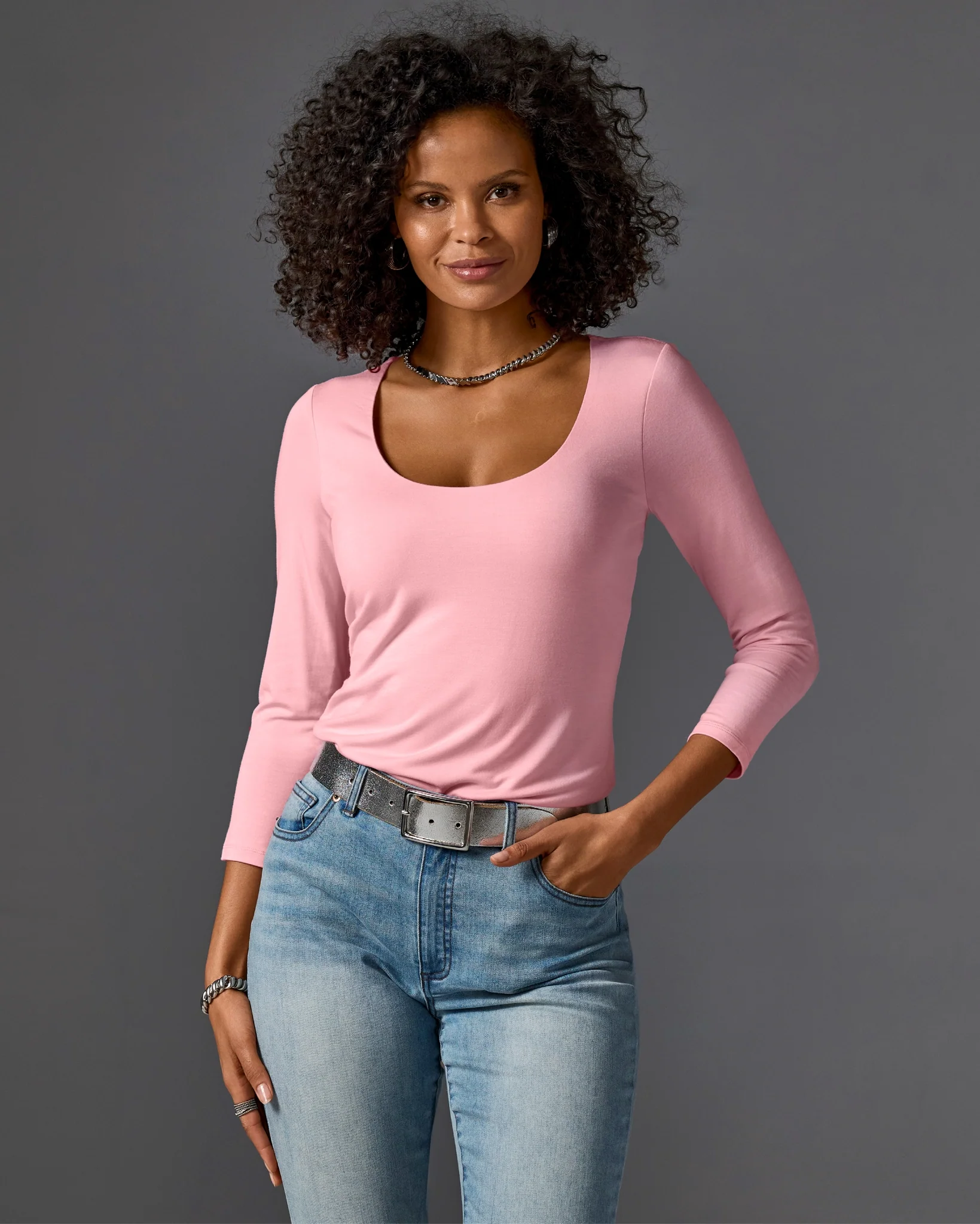 So Effortless Three Quarter Sleeve Scoop Neck Top Coral Blush - Mycitystee