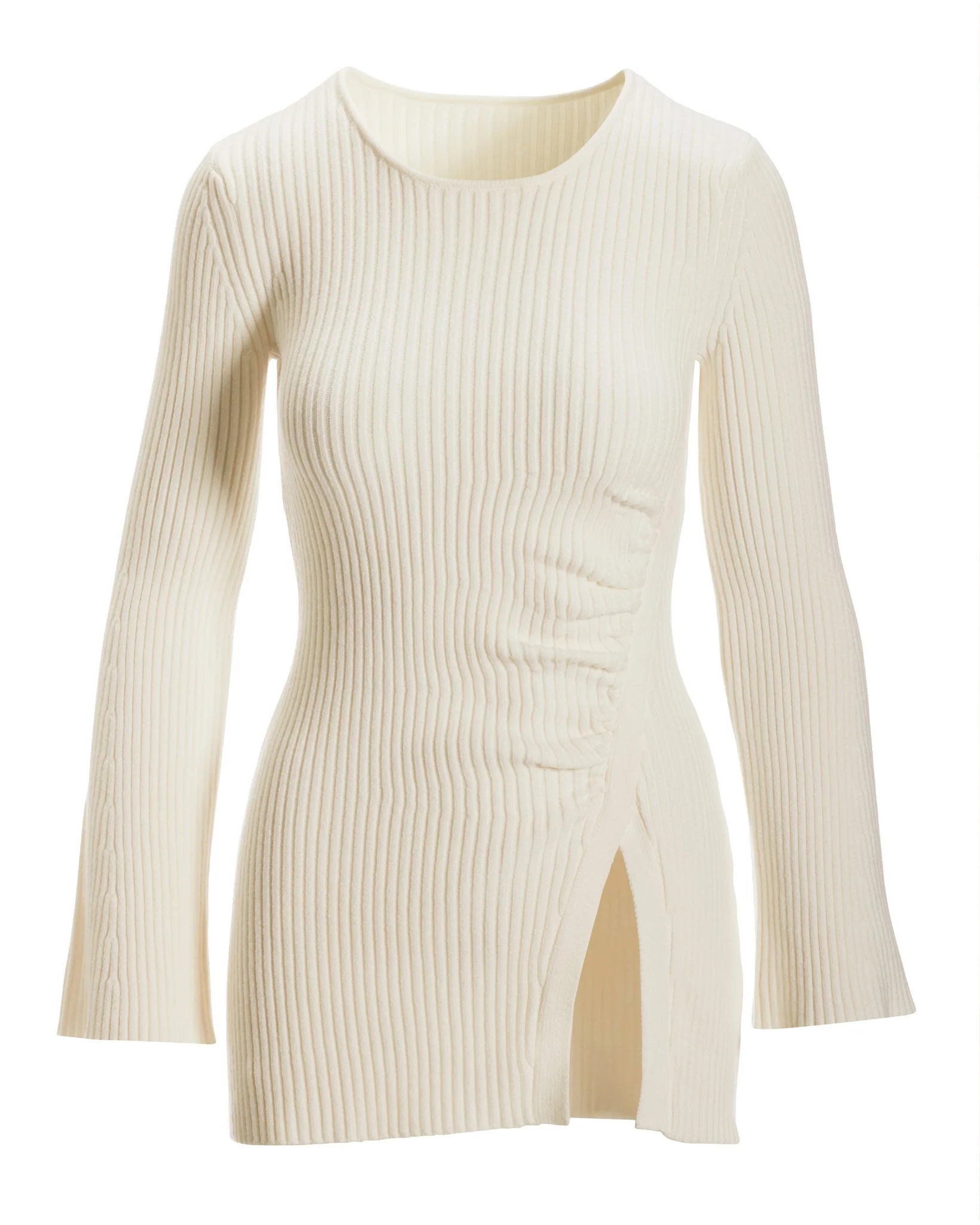 Side Slit Ruched Flare Sleeve Tunic Off White - Mycitystee