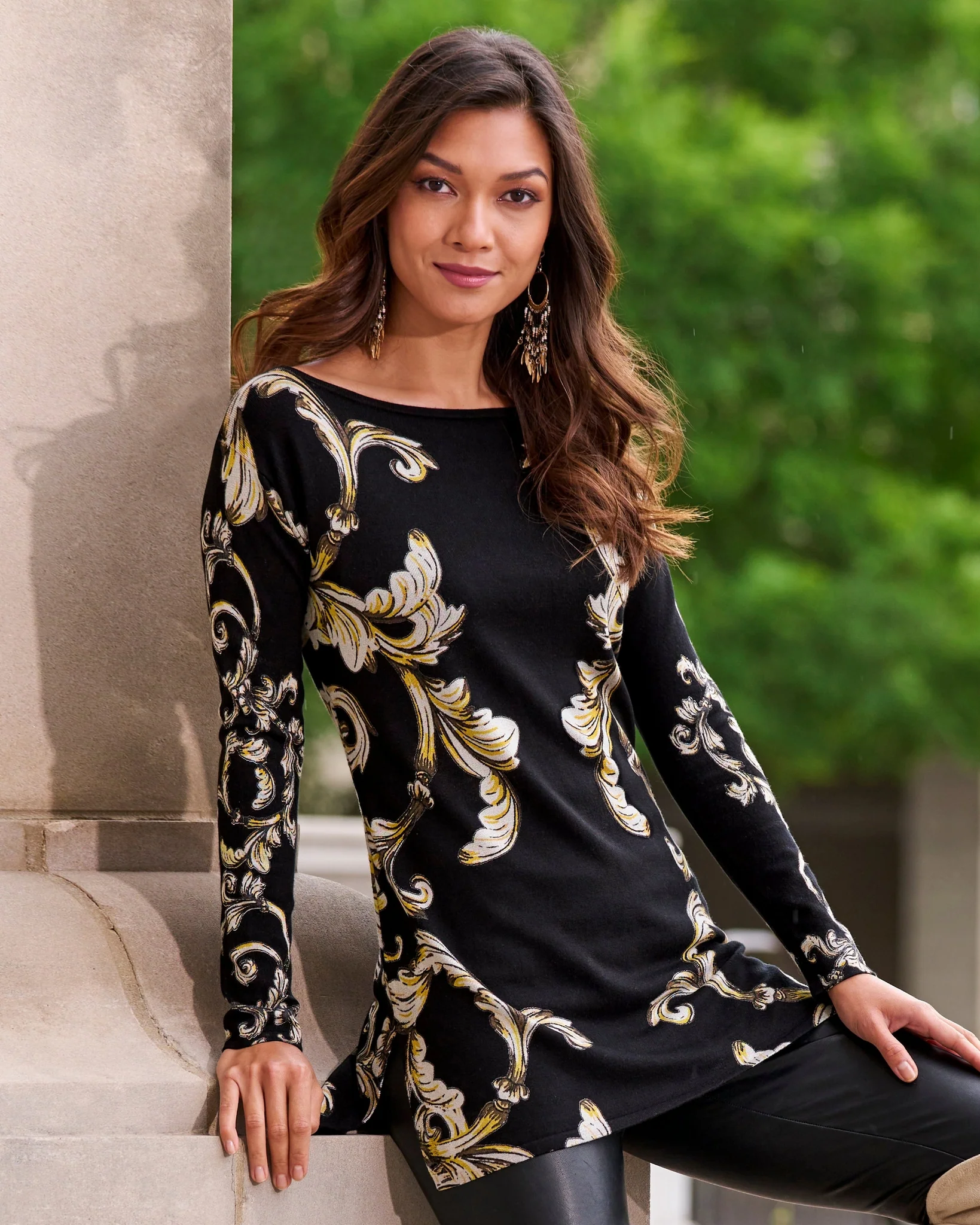 Status Boatneck Tunic Sweater Black/White - Mycitystee